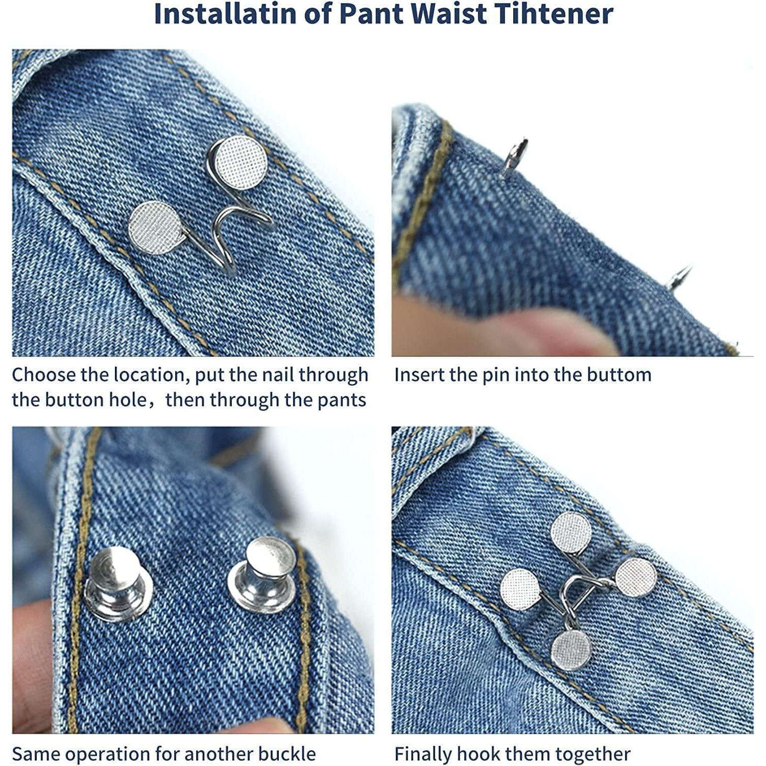 Tonity 2 Sets Of Adjustable Waist Buttons For Pants, Instant Jeans Button Pins Pant Waist Tightener Adjuster Detachable Pin Buttons For Loose Jeans, Skirts (Silver Flat)