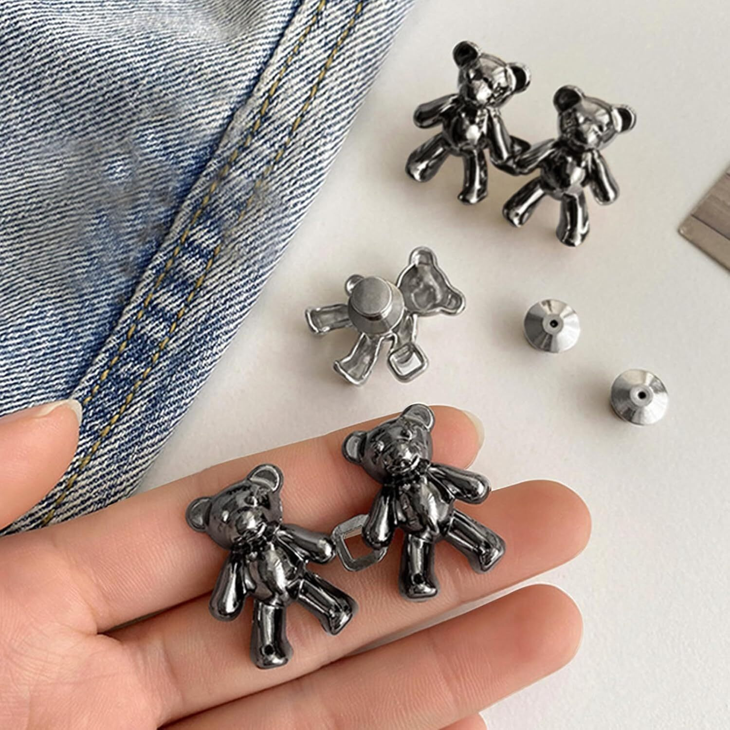 Tonitycute Bear Jeans Button Pins No Sew Detachable Waist Body Fit Tighten Buckles Perfect Girl's Gifts For Women Skirt Pant Jeans, Metal Pack Of 1 Pair (T-Toy Black-1)