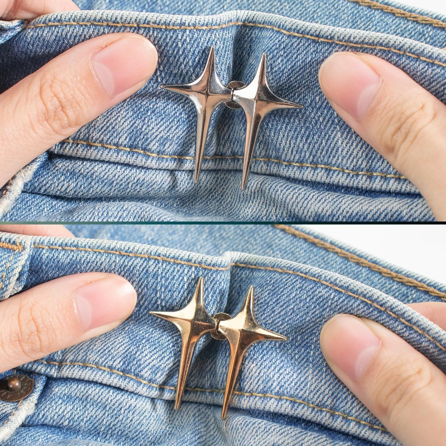 Tonity Jeans Button, Adjustable Star Button For Jeans, Detachable Decorative Waist Buckles, Perfect Fit Tighten Waist Adjustment Instant Button Pins For Pants (Gold 2 Psc)