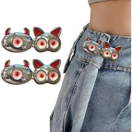 Tonity 2 Sets Of Adjustable Waist Buckle For Pants, Instant Jeans Button Pins Pant Waist Tightener Adjuster Detachable Pin Buttons For Loose Jeans, Skirts (Red 2Psc)