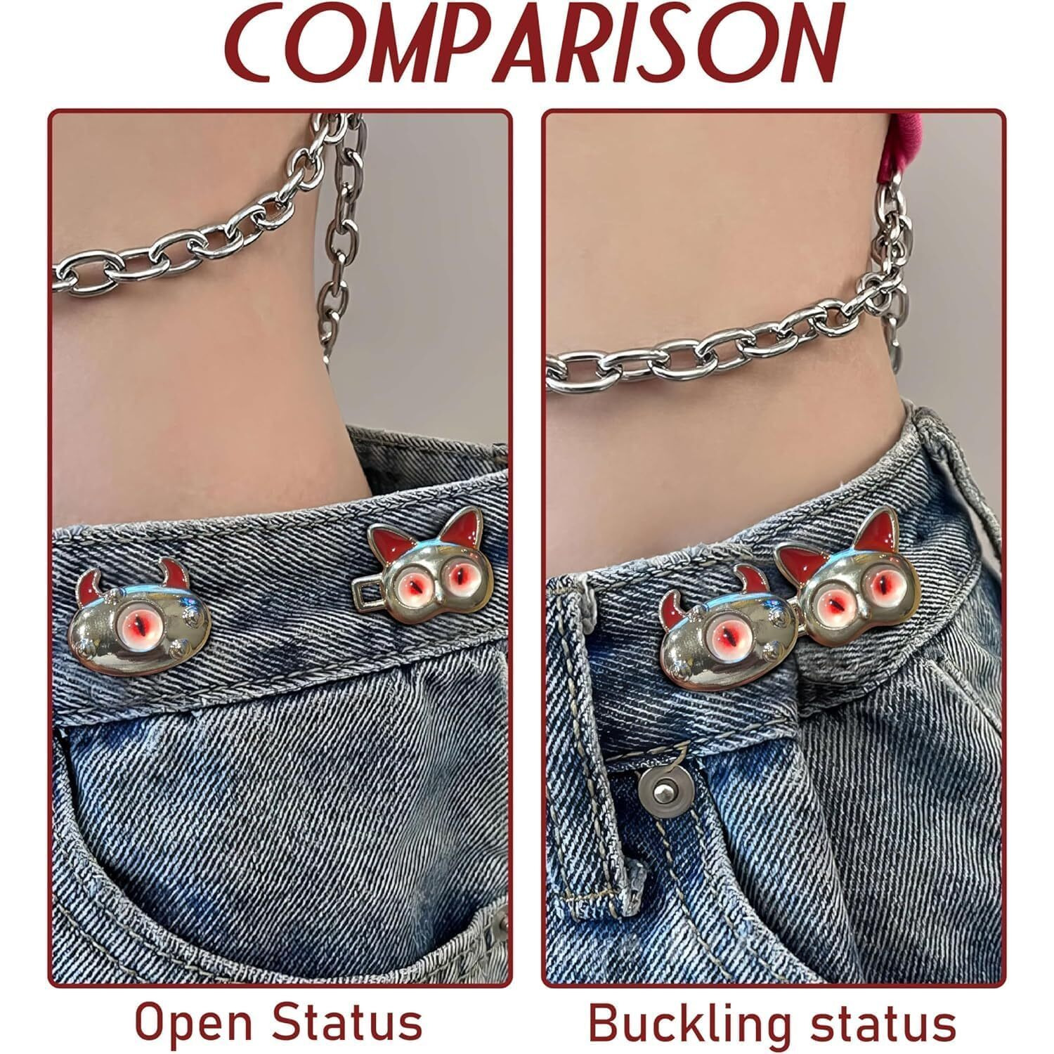 Tonity 2 Sets Of Adjustable Waist Buckle For Pants, Instant Jeans Button Pins Pant Waist Tightener Adjuster Detachable Pin Buttons For Loose Jeans, Skirts (Red 2Psc)