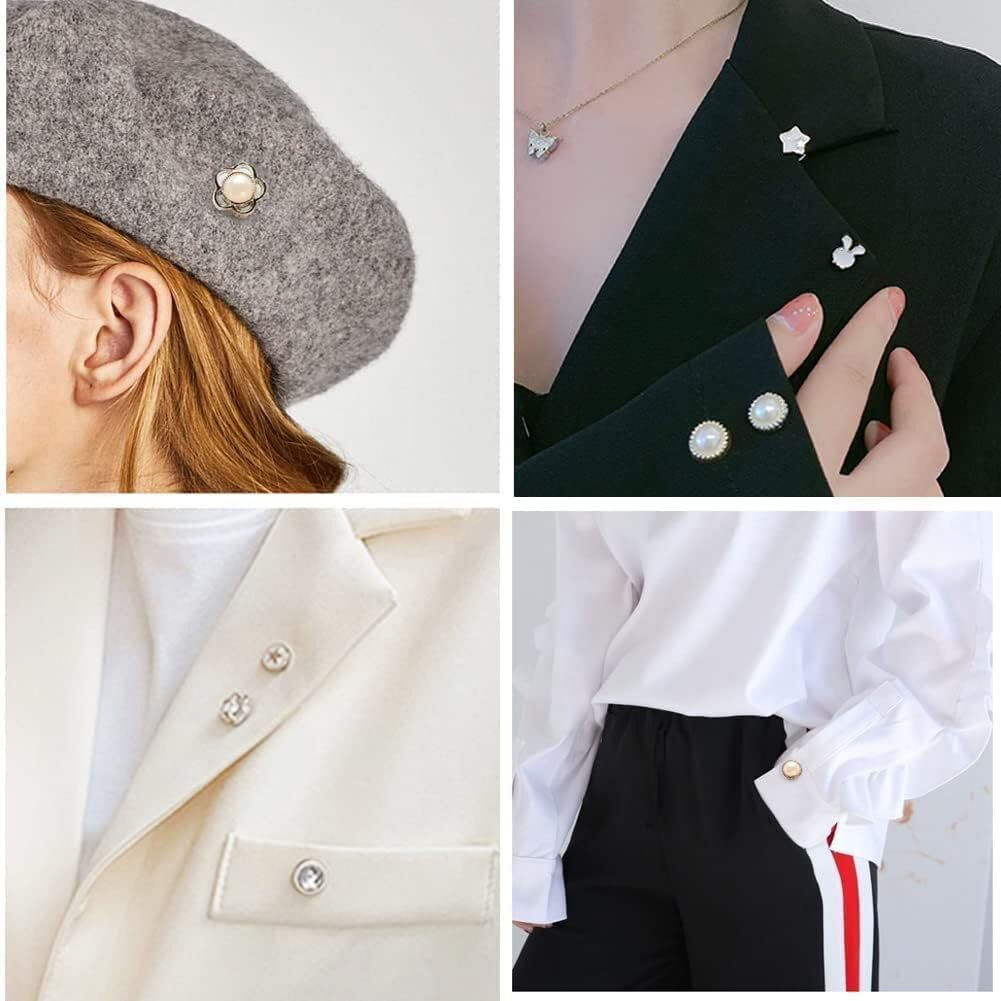 Arlicodeck 20Pcs Women Shirt Brooch Pearl No Sew Button Pins Instant Jeans Safety Pin