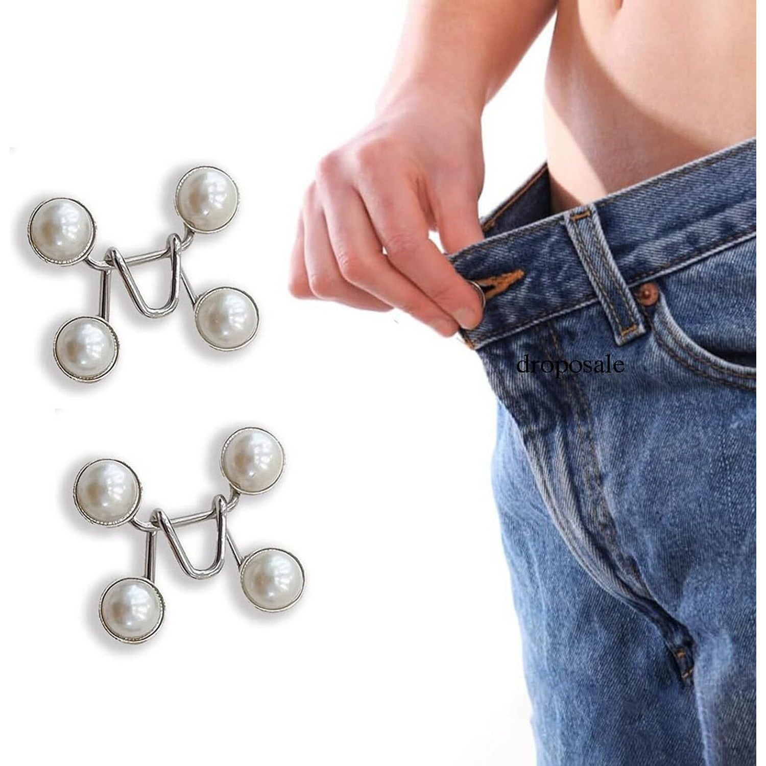 Kichker Adjustable Jeans Button PinNo Need To Sew Jeans Button Needles-Waist Jeans Button Tightener For Women Man. (A-2 Set White)