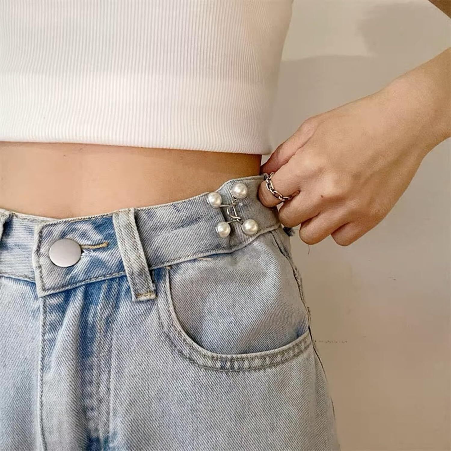 Kichker Adjustable Jeans Button PinNo Need To Sew Jeans Button Needles-Waist Jeans Button Tightener For Women Man. (A-2 Set White)