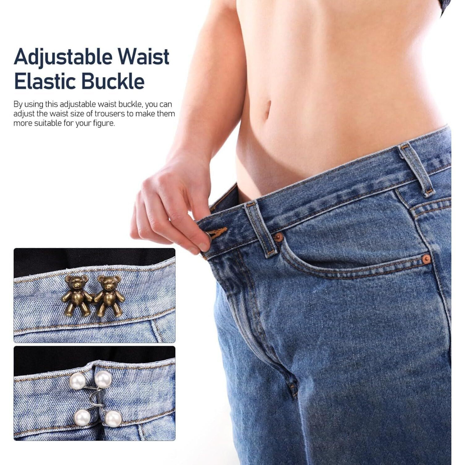 Kichker Adjustable Jeans Button PinNo Need To Sew Jeans Button Needles-Waist Jeans Button Tightener For Women Man. (A-2 Set White)