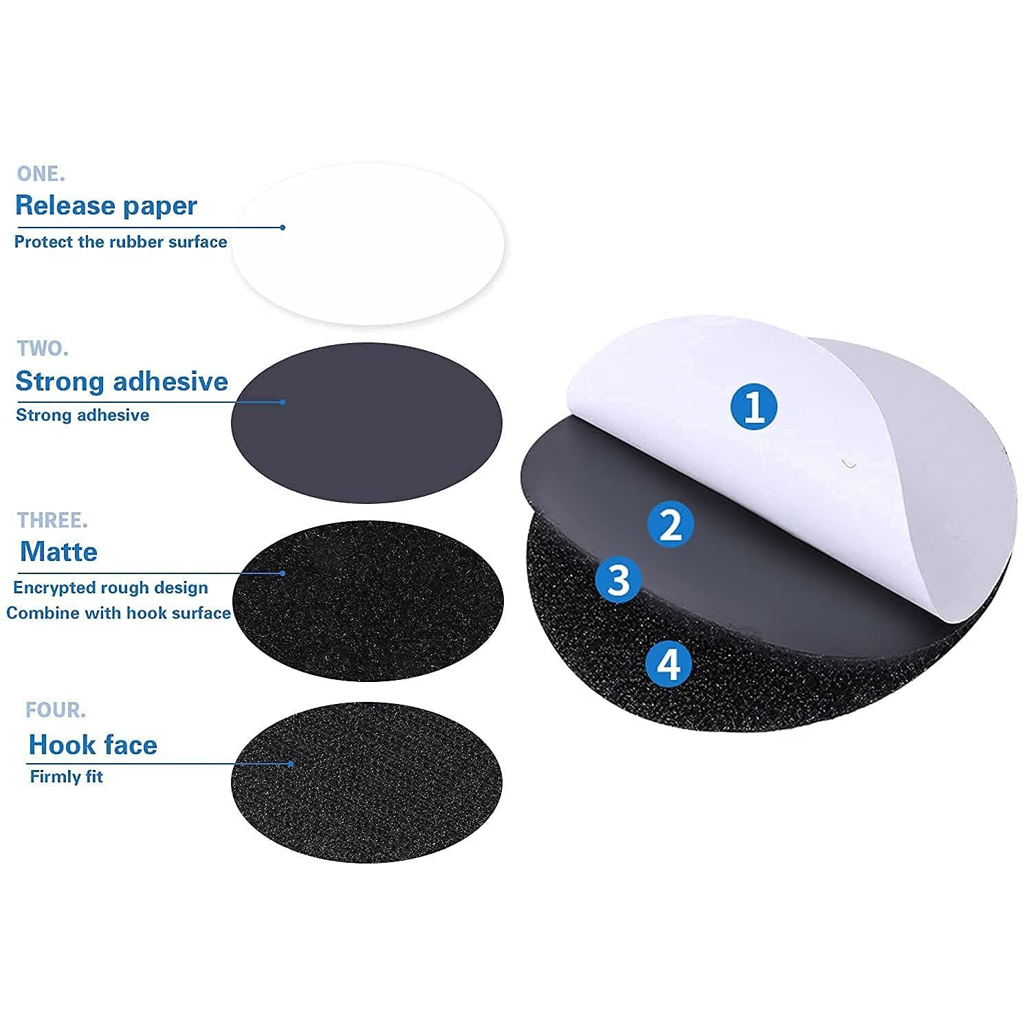 Vinsu Self Adhesive Double Sided Non Slip Anti Curling Interlocking Hook Tape Stickers For Carpets Mats Rugs Bed Sheets Pillows Sofa Mattress Couch Blankets, Round Velcro Tape Dots (Set Of 10)