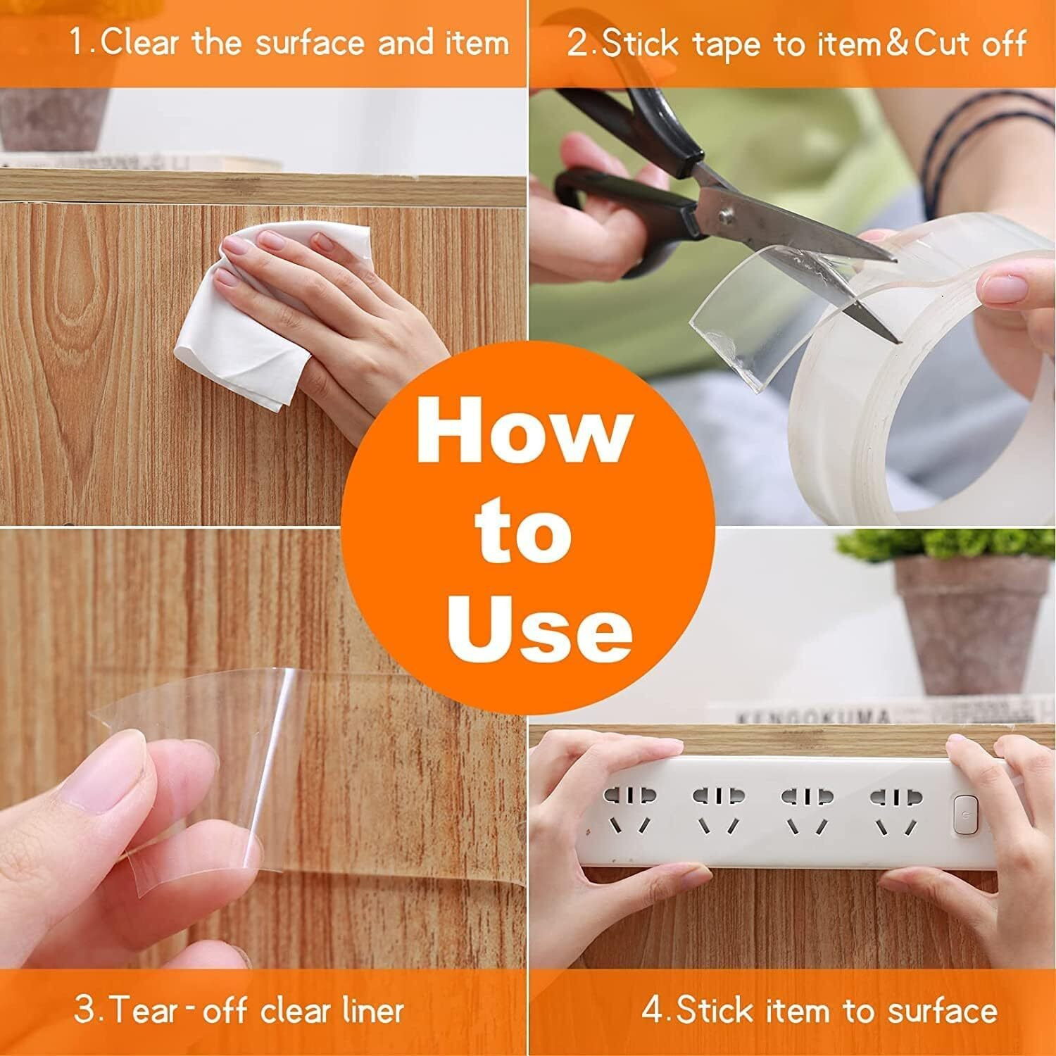 Finalize Double Sided Heavy Duty Tape - Adhesive Silicone Tape, Heavy Duty, Heat Resistant, Multi-Functional, Removable, Washable, Reusable Anti-Slip Tape (3 Meter)- (1)