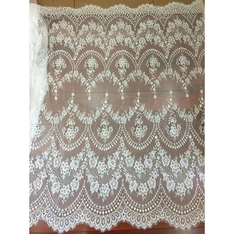 Orient Lace Craft White Chantilly Net Scallop Lace Fabric Nylon Floral Eyelash Fabric For Gown, Sewing Dress Skirt Decor Diy Handicrafts 3 Mtr,Width  152 Cm