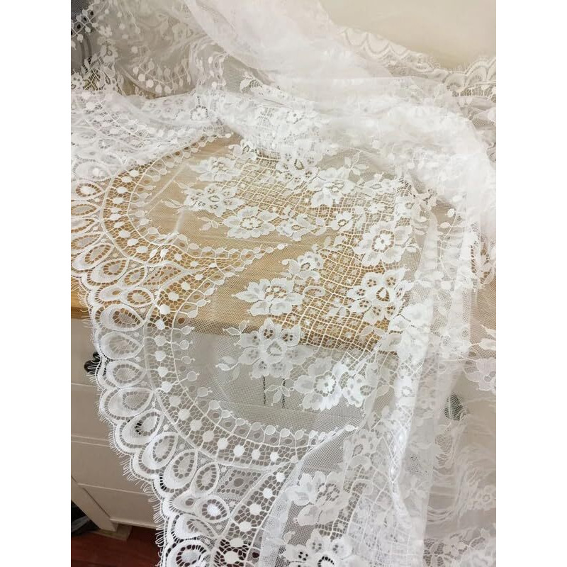 Orient Lace Craft White Chantilly Net Scallop Lace Fabric Nylon Floral Eyelash Fabric For Gown, Sewing Dress Skirt Decor Diy Handicrafts 3 Mtr,Width  152 Cm