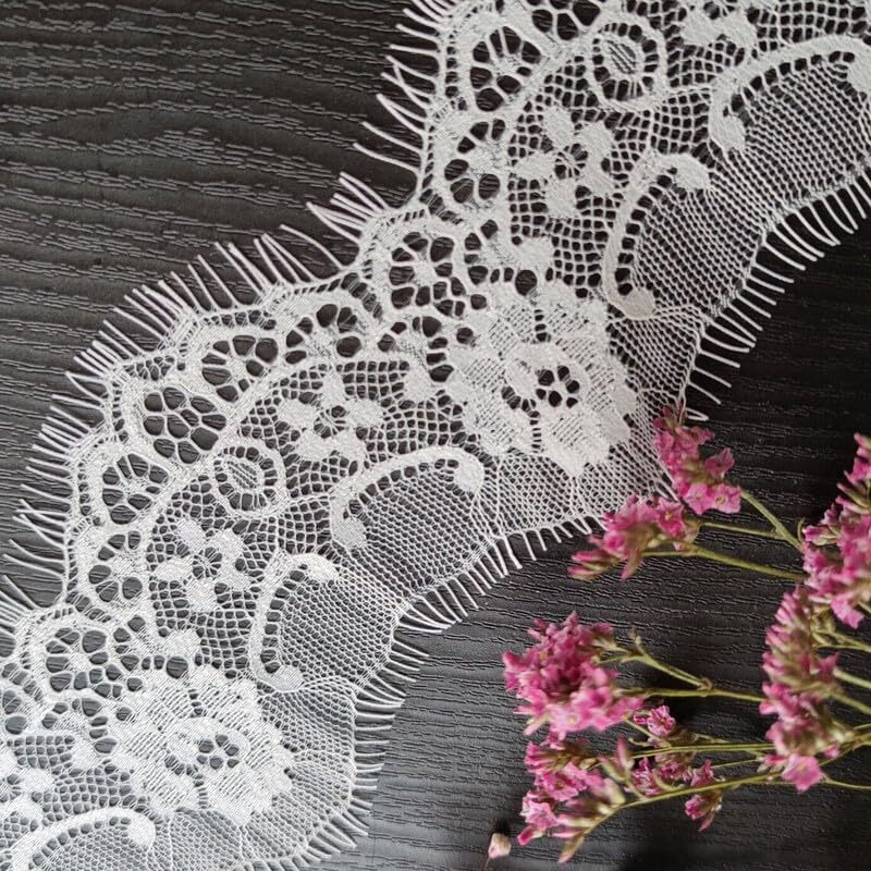 Orient Lace Craft White Chantilly Net Scallop Lace Nylon Floral Eyelash Lace Trim Ribbon Sewing Dress Skirt Decor Diy Handicrafts 3 Meters Length, Width 8 Cm