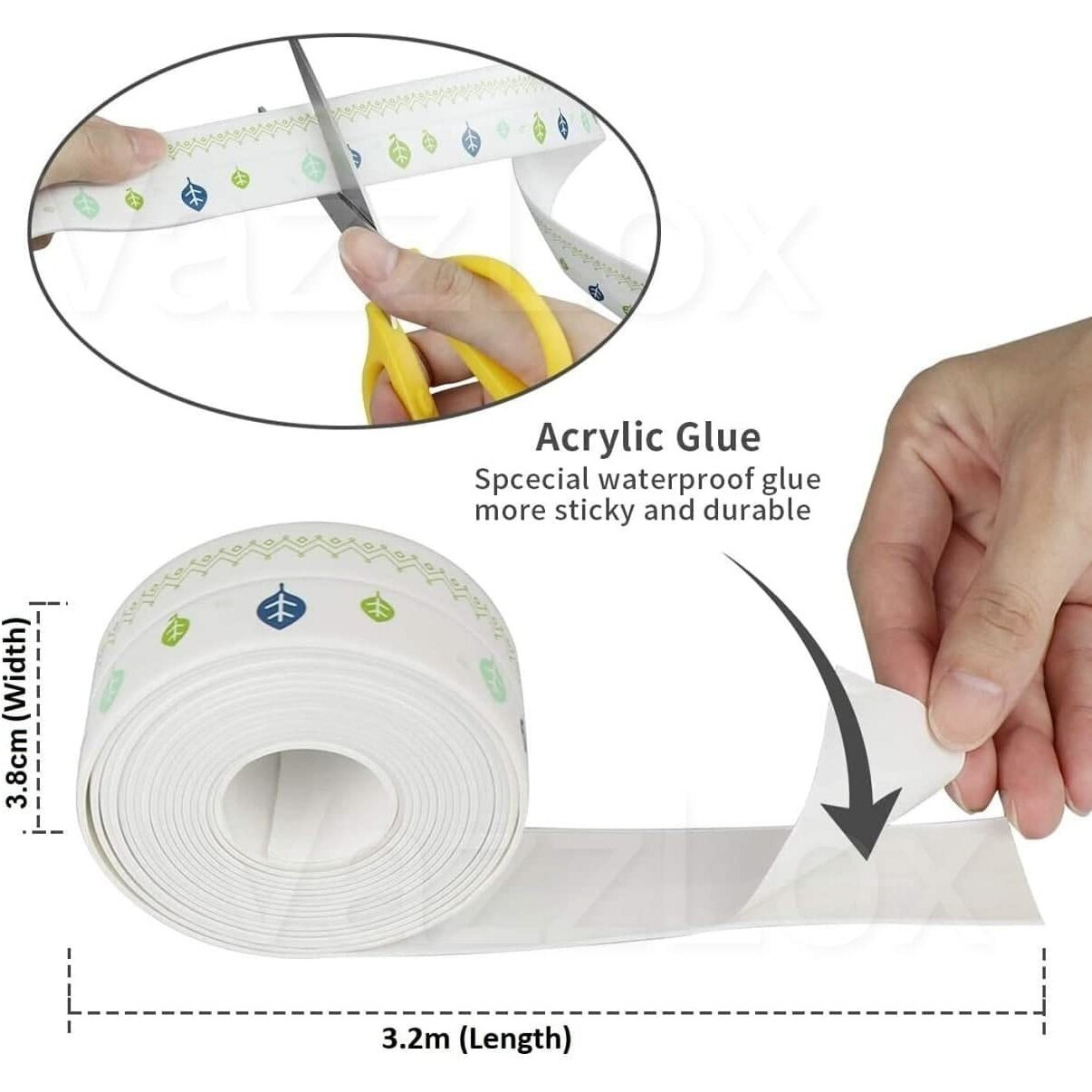 Vazzlox Waterproof Tape For Kitchen Sink Oil Proof Caulk Tape Strip Self Adhesive Bathroom Corner Caulking Sealing Tape Gap Sealer Waterproof Tape For Platform Basin Toilet 3.2M*3.8Cm (Multi Print)