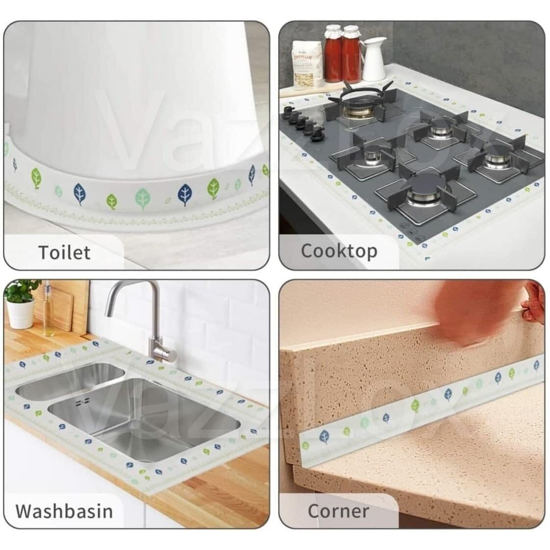 Vazzlox Waterproof Tape For Kitchen Sink Oil Proof Caulk Tape Strip Self Adhesive Bathroom Corner Caulking Sealing Tape Gap Sealer Waterproof Tape For Platform Basin Toilet 3.2M*3.8Cm (Multi Print)