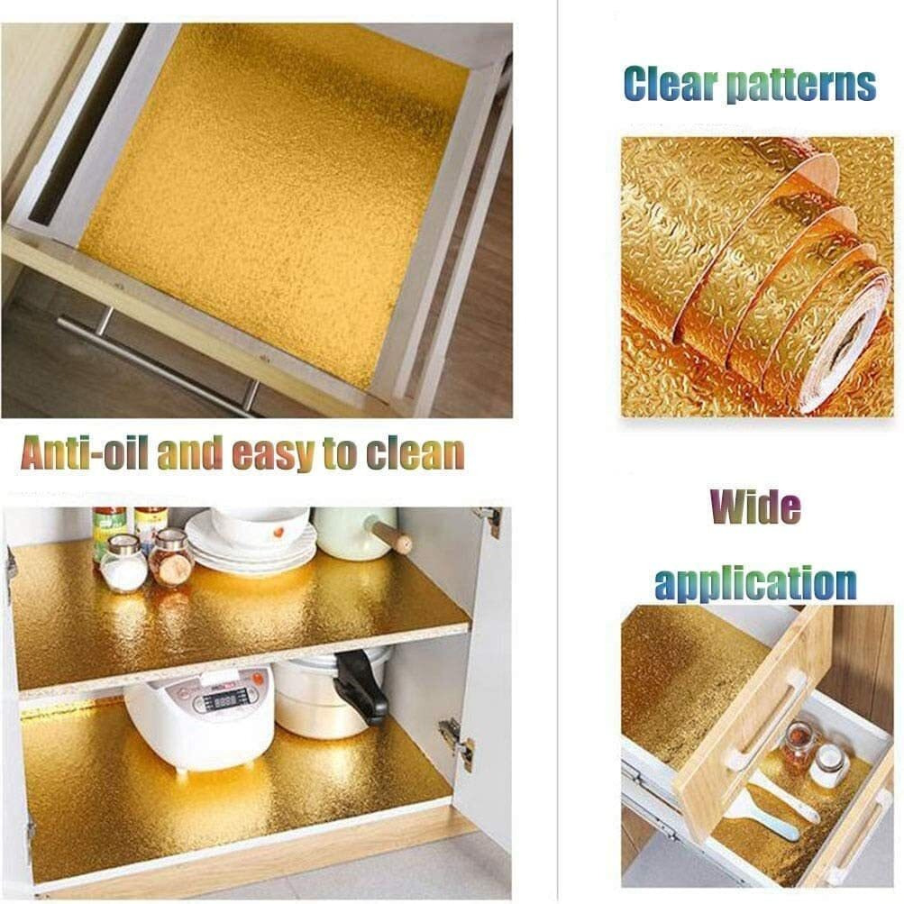 Vrokla 60Cm X 200Cm Kitchen Wallpaper Oil Proof Waterproof, Self-Adhesive Wall Sticker For Kitchen Anti-Mold And Heat Resistant Aluminium Backsplash Wallpaper For Walls (Gold Flower)
