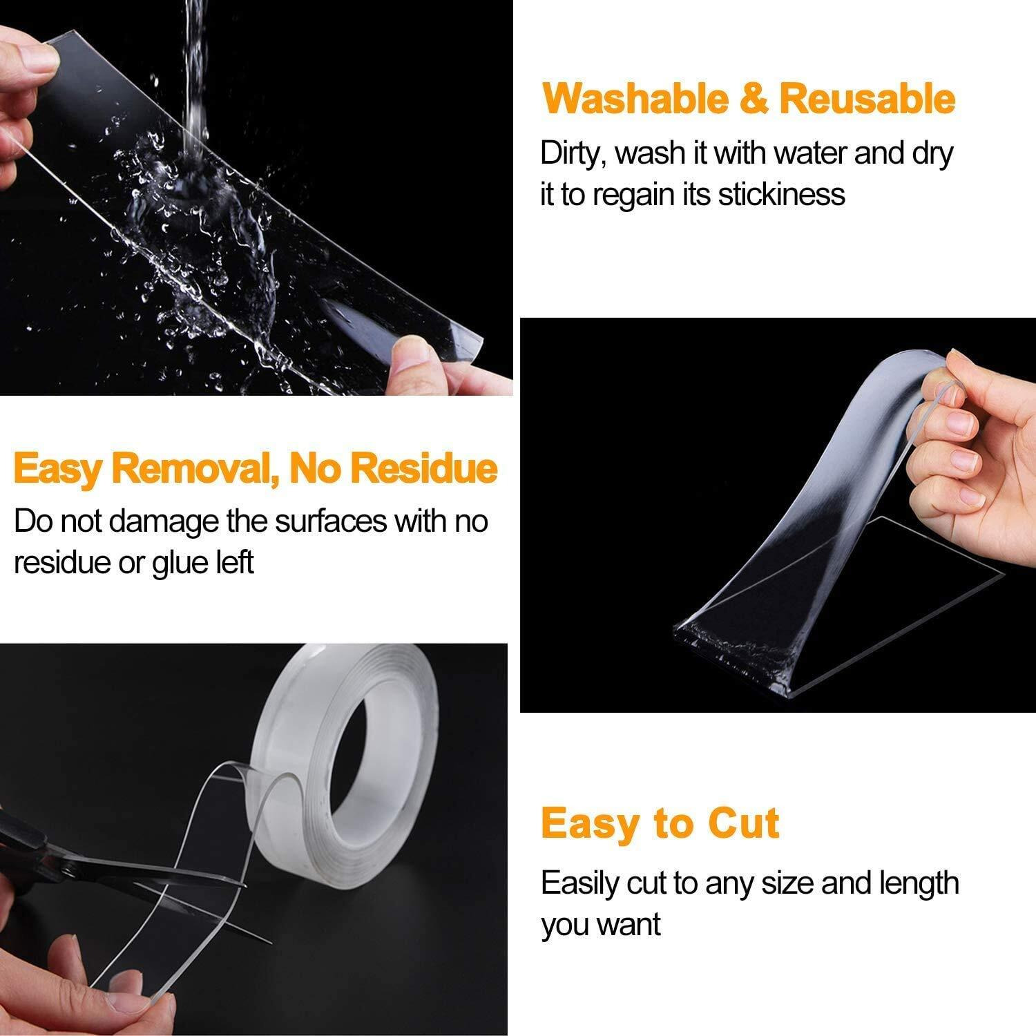 Crentila Nano Double Sided Tape Heavy Duty - Multipurpose Removable Traceless Mounting Adhesive Tape For WallsWashable Reusable Strong Sticky Strips Gel Grip Tape