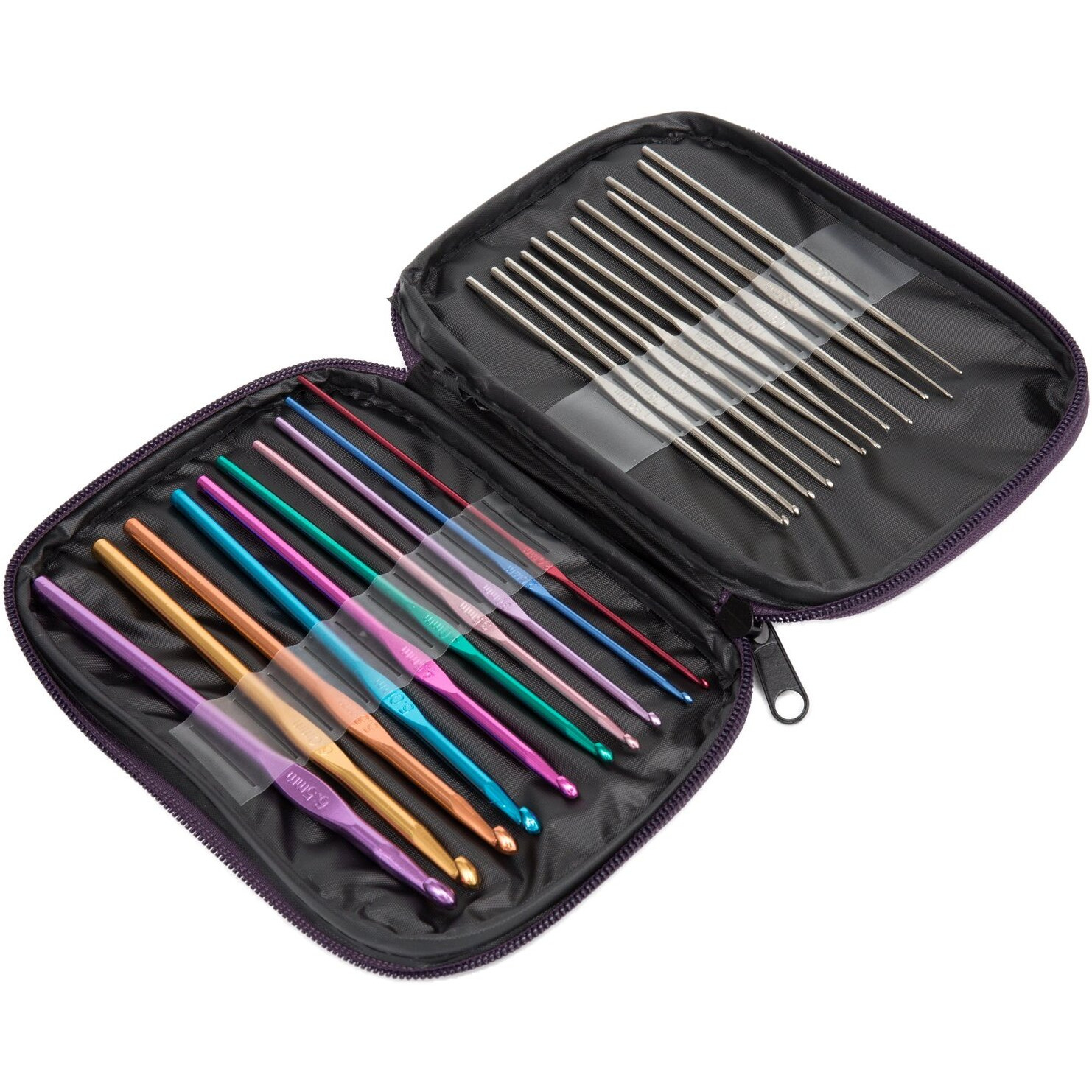 Cutebox 22Pcs Mixed Aluminum Handle Crochet Hooks, Ergonomic Knitting Knit Needles, Weave Yarn Set, 0.6~6.5Mm