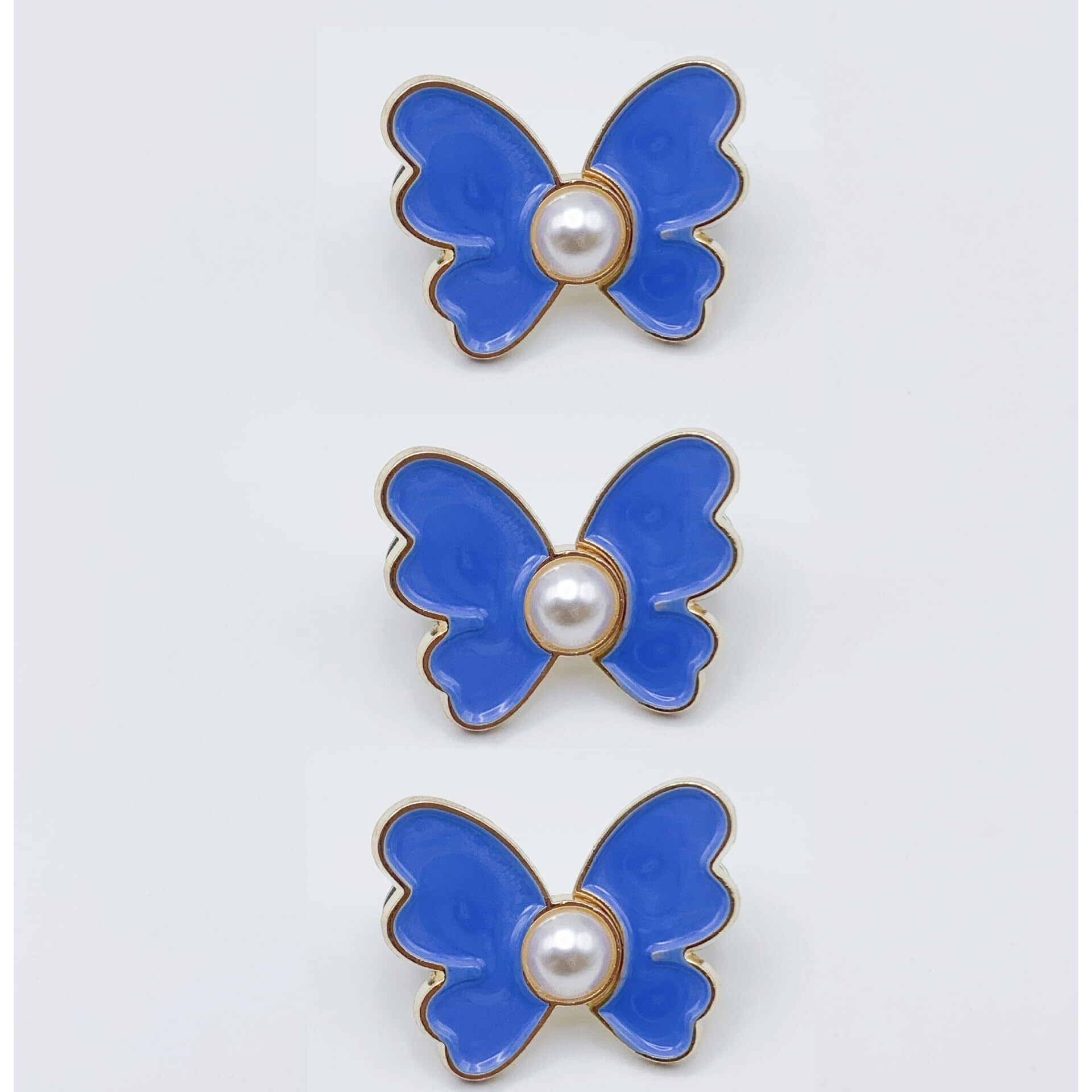 Zebroc Adjustable Buttons For Loose Jeans Pant Tightener Clip, Detachable Waist Buckles For Loose Jeans Jeans Fitting Clips For Women, No Sew And No Tools Detachable Decorative Waist Buckle (Gold, Blue Butterfly Pack Of 3)