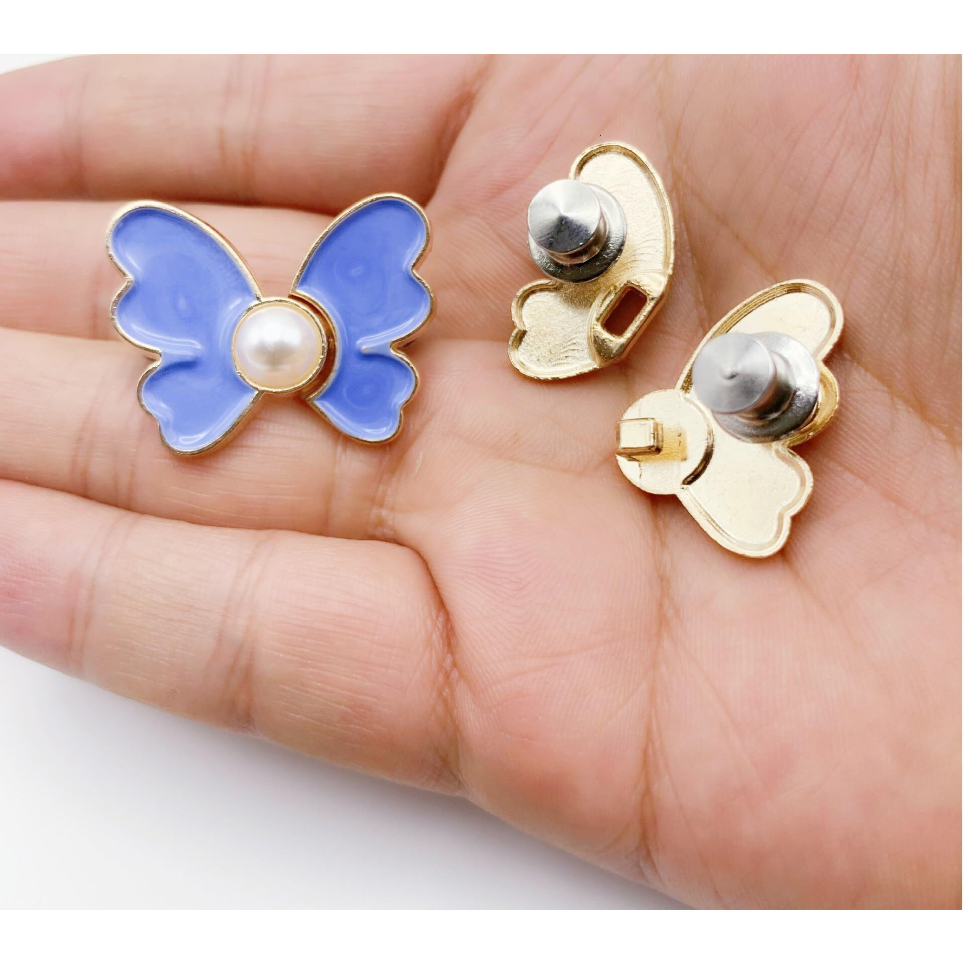 Zebroc Adjustable Buttons For Loose Jeans Pant Tightener Clip, Detachable Waist Buckles For Loose Jeans Jeans Fitting Clips For Women, No Sew And No Tools Detachable Decorative Waist Buckle (Gold, Blue Butterfly Pack Of 3)