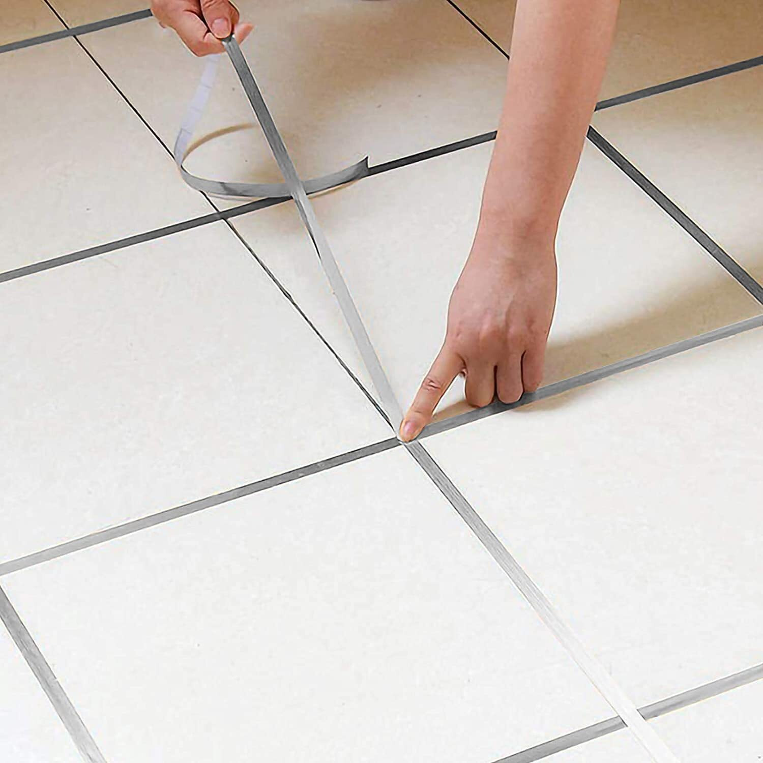Shreehari 50M Home Tile Sticker Waterproof Gap Sealing Tape Strip Adhesive Tile Decoration Floor Tape For Floor And Wall(1Cm X 50M) (Silver, 1)