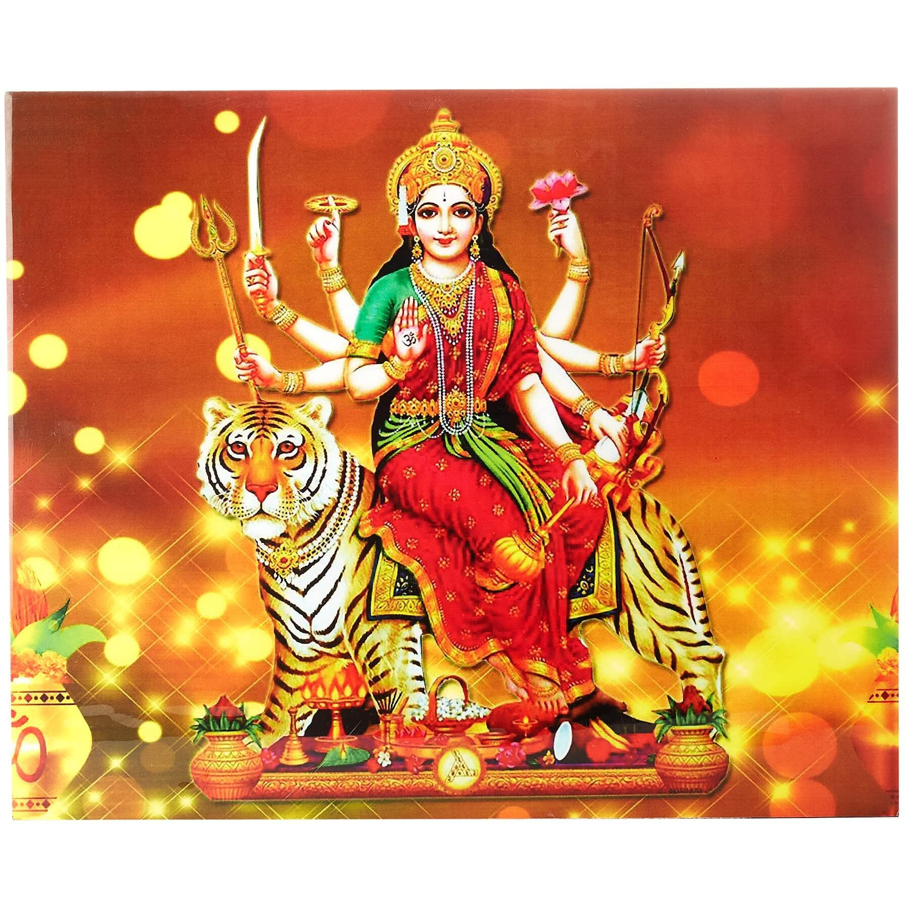 Rangbhar Sherawali Mata Photo Frame For Wall And Pooja Room, Worship Idol , No Glass, 11 Inch X 9 Inch ,Multicolor