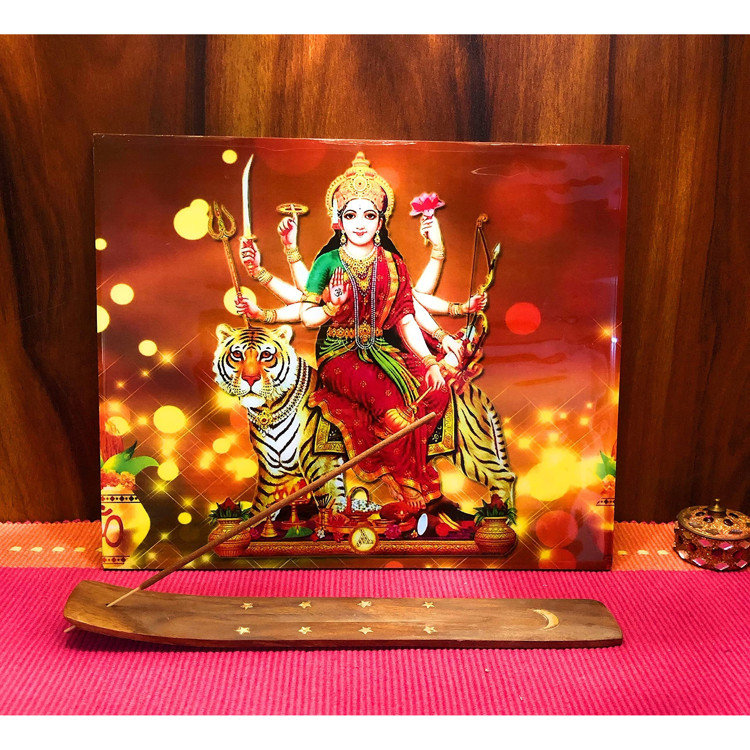 Rangbhar Sherawali Mata Photo Frame For Wall And Pooja Room, Worship Idol , No Glass, 11 Inch X 9 Inch ,Multicolor