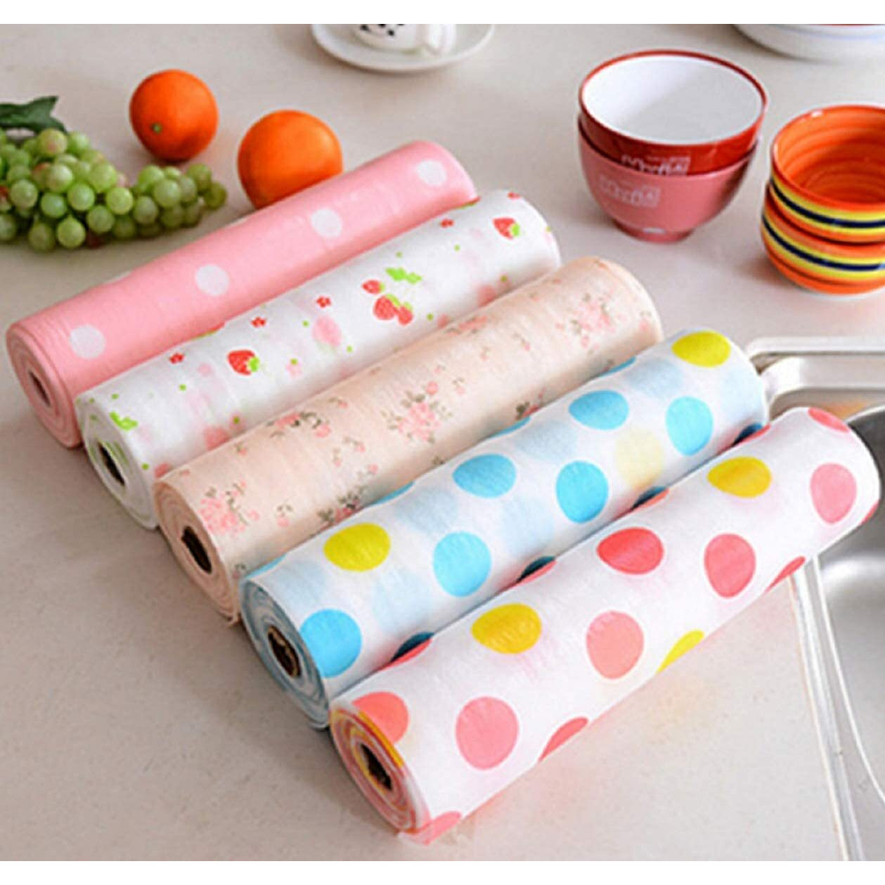 Fluzov Printing Antibacterial Cabinet Plastic Foam For Refrigerator, Kitchen Cupboard Liners, Household Wardrobe Moisture Drawer Pad Waterproof Non-Slip Paper Roll Mat (3) Multicolour