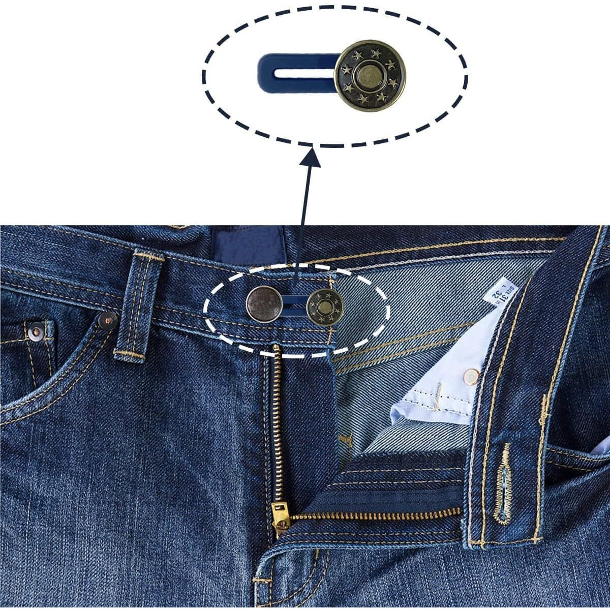 Baerfit Adjustable Waist Button Extender For Pants And Denim - Metal - Jeans Button Extender - 5 Pack - Accessory