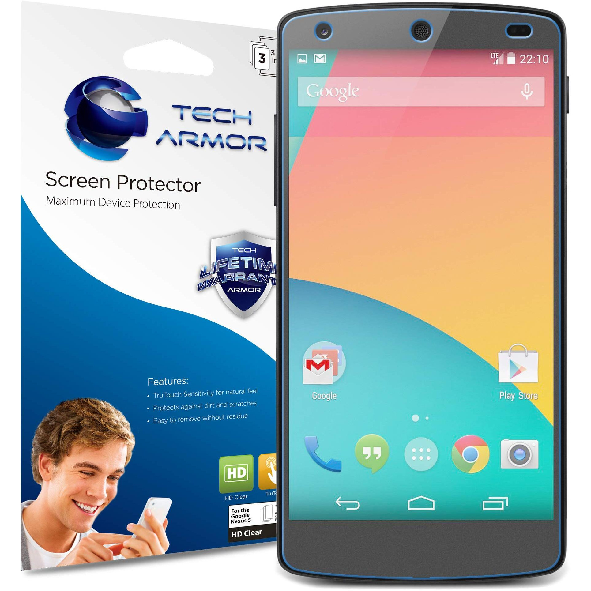 Tech Armor Hd Clear Screen Protector For Google Nexus 5 (Pack Of 3)