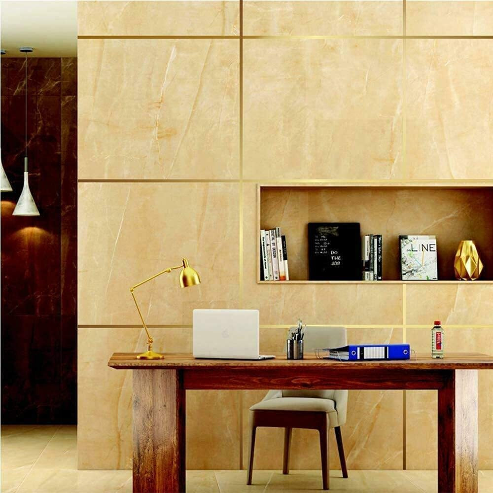 Tomex Metalized Polyester 10Mm Gold Film Border Lining Metallic Tape For Floor Tile Wall Cabinet Gold Strip Sticker| Gold Foil Lines Waterproof Tape| Gold Flooring Tape For Home/Office Dcor.