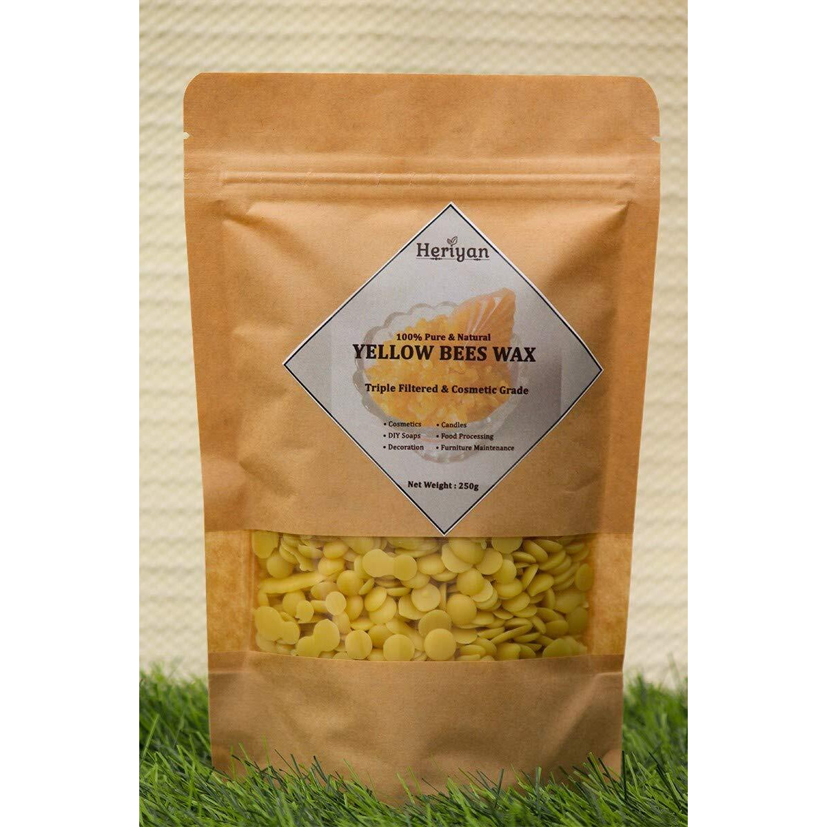 Heriyan 100% Raw Pure Beeswax Granules/Pastilles, Triple Filtered Premiun Quality Yellow (250G)