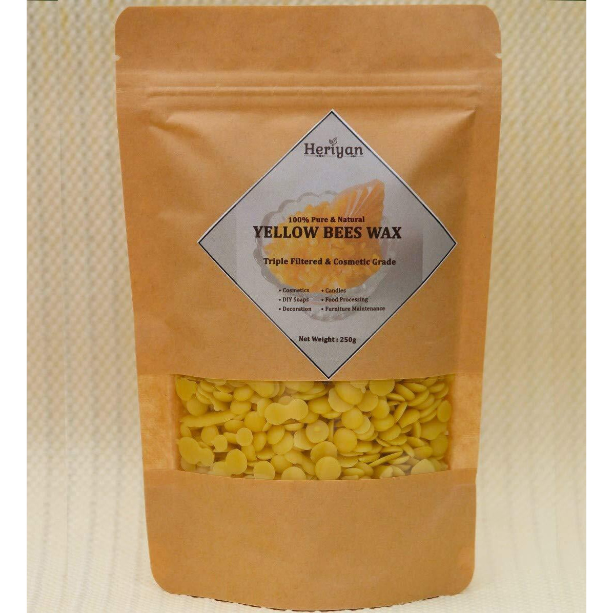 Heriyan 100% Raw Pure Beeswax Pastilles(Granules), Triple Filtered Yellow (500G)