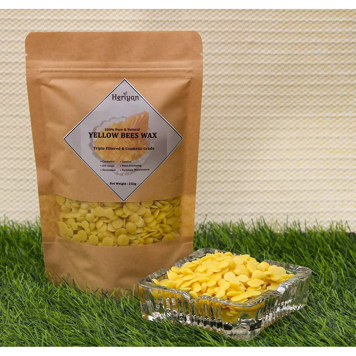 Heriyan 100% Raw Pure Beeswax Pastilles(Granules), Triple Filtered Yellow (500G)