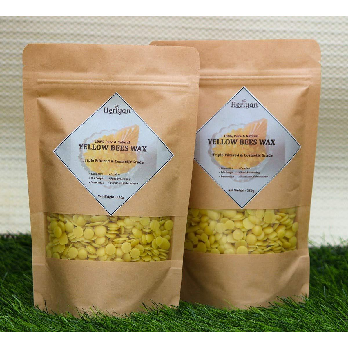 Heriyan 100% Raw Pure Beeswax Pastilles(Granules), Triple Filtered Yellow (500G)