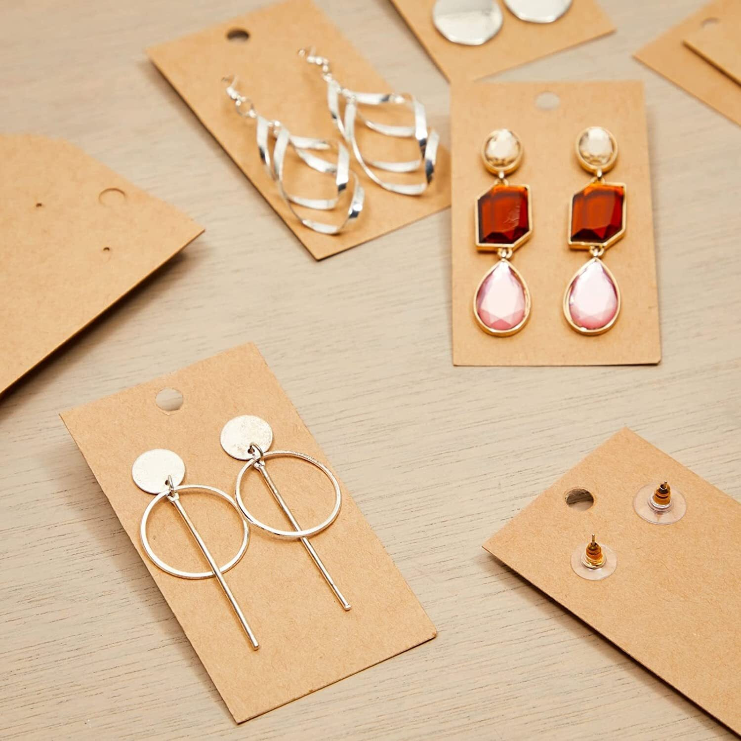 Atmiyamart Rectangle Tag Handmade Precuts Holes Kraft Decorative Jewelry Display Card, Earring And Bracelet Jewelry Display Cards -Kraft Hanging Earring Cards 2 X 3.5 Inch (Pack Of 50)