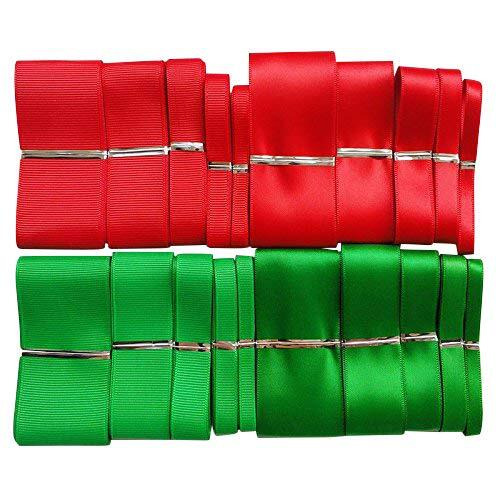 Diy Crafts Polyester Ribbon Floral Arrangement, Bouquet, 20Yards 5 Sizes Merry Christmas Santa Polyester Grosgrain Green & Red Ribbon Craft Gift Doll (Assorted Red And Green Santa Ribbons)