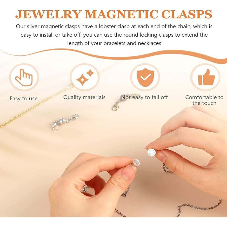 Diy Crafts 2X Pcs, Silvery, Magnetic Clasps Magnetic Jewelry Clasp Locking 8 Mm Magnetic Necklace Clasp Magnetic Closures Necklace Chain Clasp Bracelet Necklace Extenders F (2X Pcs, Silvery)