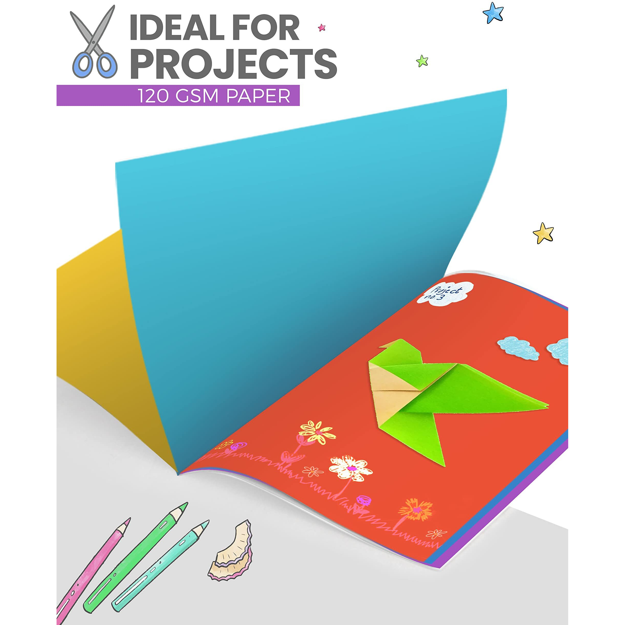Scrapbook For Kids | Soft Bound | A4 Size Approx |32 Multicolour Pages |Unruled Colorful Paper Sheets For Projects,School,Diy Art & Craft |Scrapbook Ideas|28 X 21.5 Cm|120 Gsm | Pack Of 12