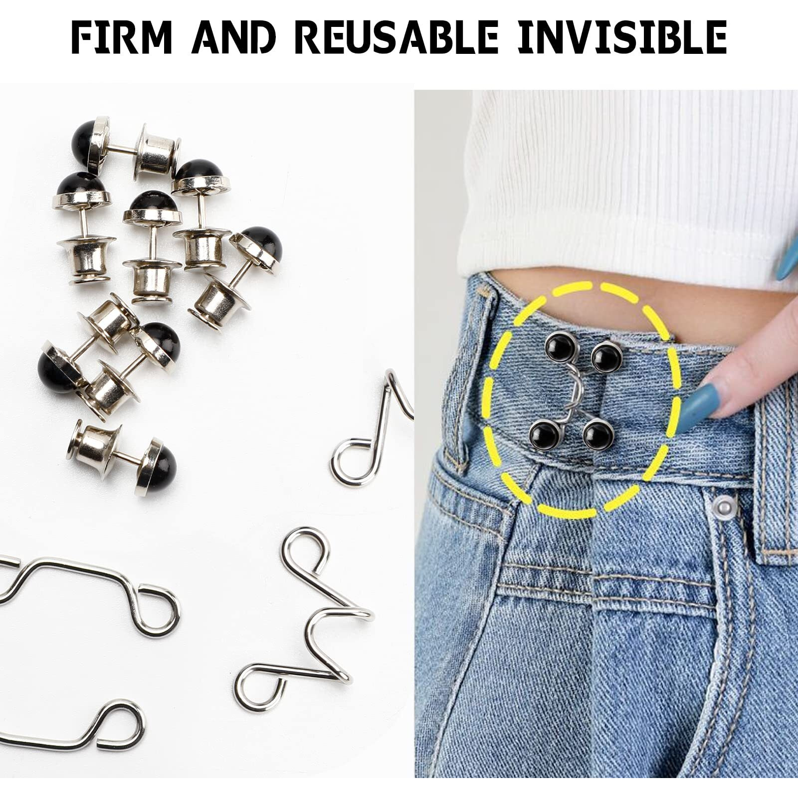 2Pcs Waist Tightener Jean Buttons, Adjustable Jeans Button Set, Detachable Jean Button Pin Jeans Perfect Fit Instant Button, No Sewing Waistband Tightener