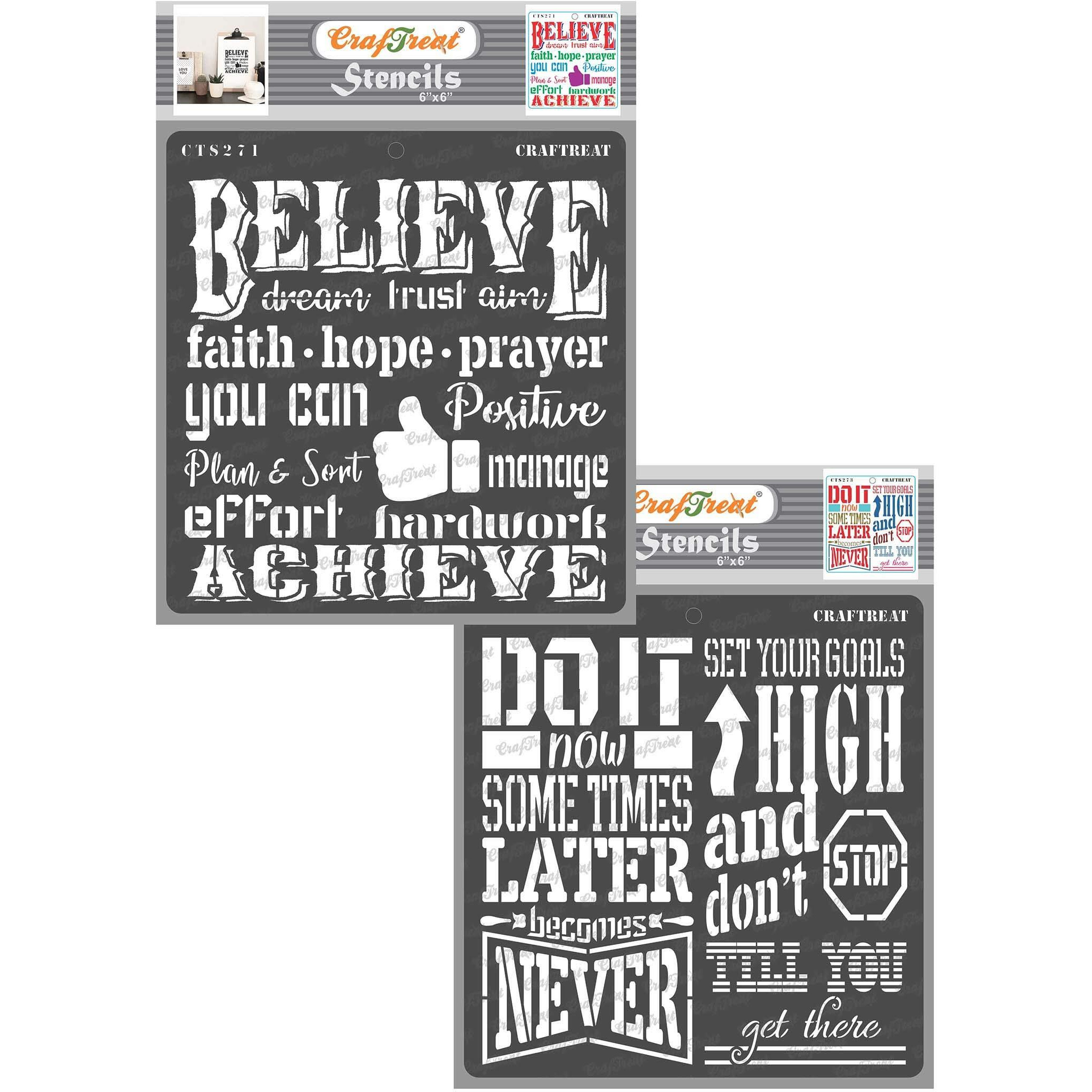 Craftreat Quotes Stencils For Craft And Art For Adults Combo - Believe And Goals Quote Stencil Set (2Pcs) - Size 6X6 Inches (2 Pcs)- Motivational Stencils For Canvas In Set