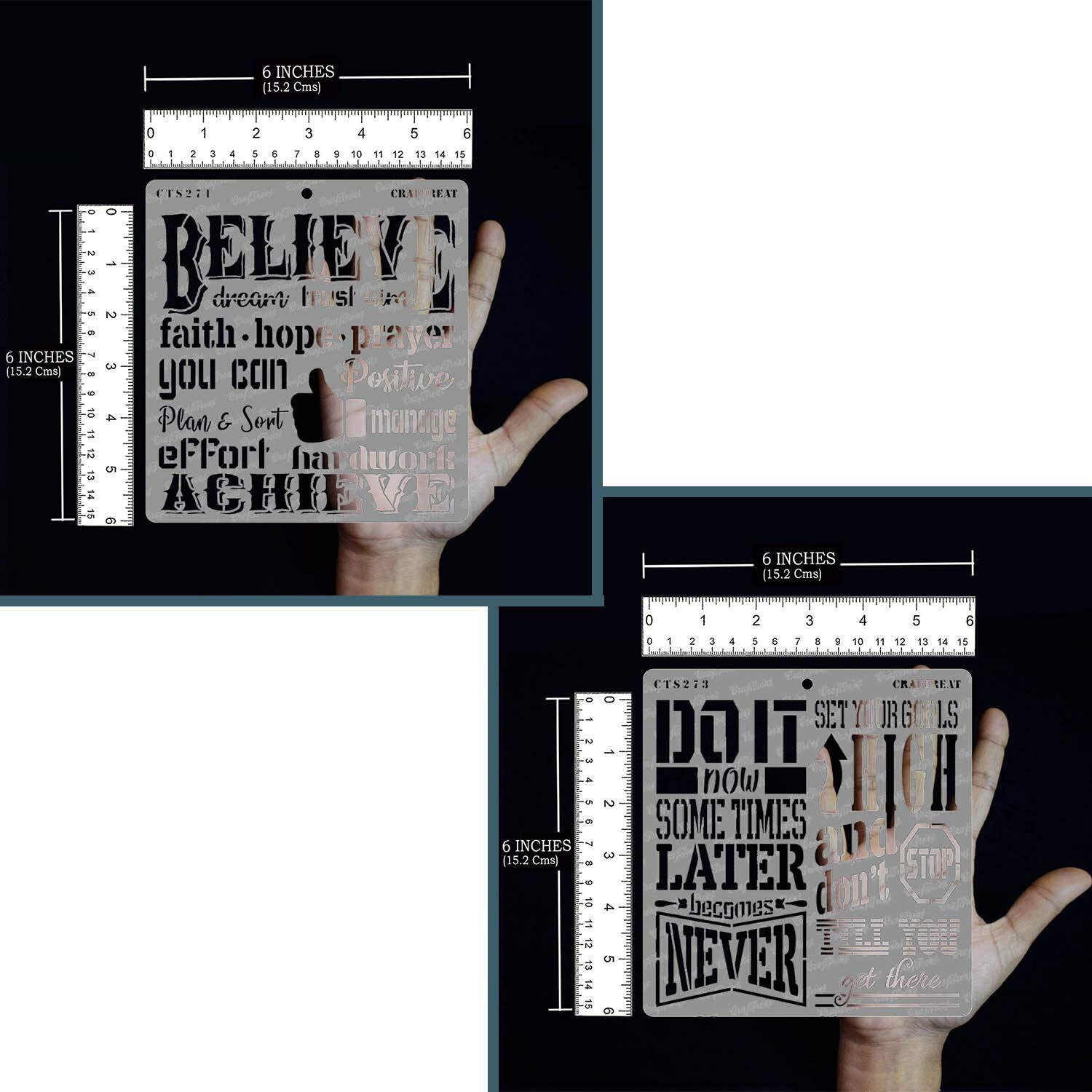 Craftreat Quotes Stencils For Craft And Art For Adults Combo - Believe And Goals Quote Stencil Set (2Pcs) - Size 6X6 Inches (2 Pcs)- Motivational Stencils For Canvas In Set
