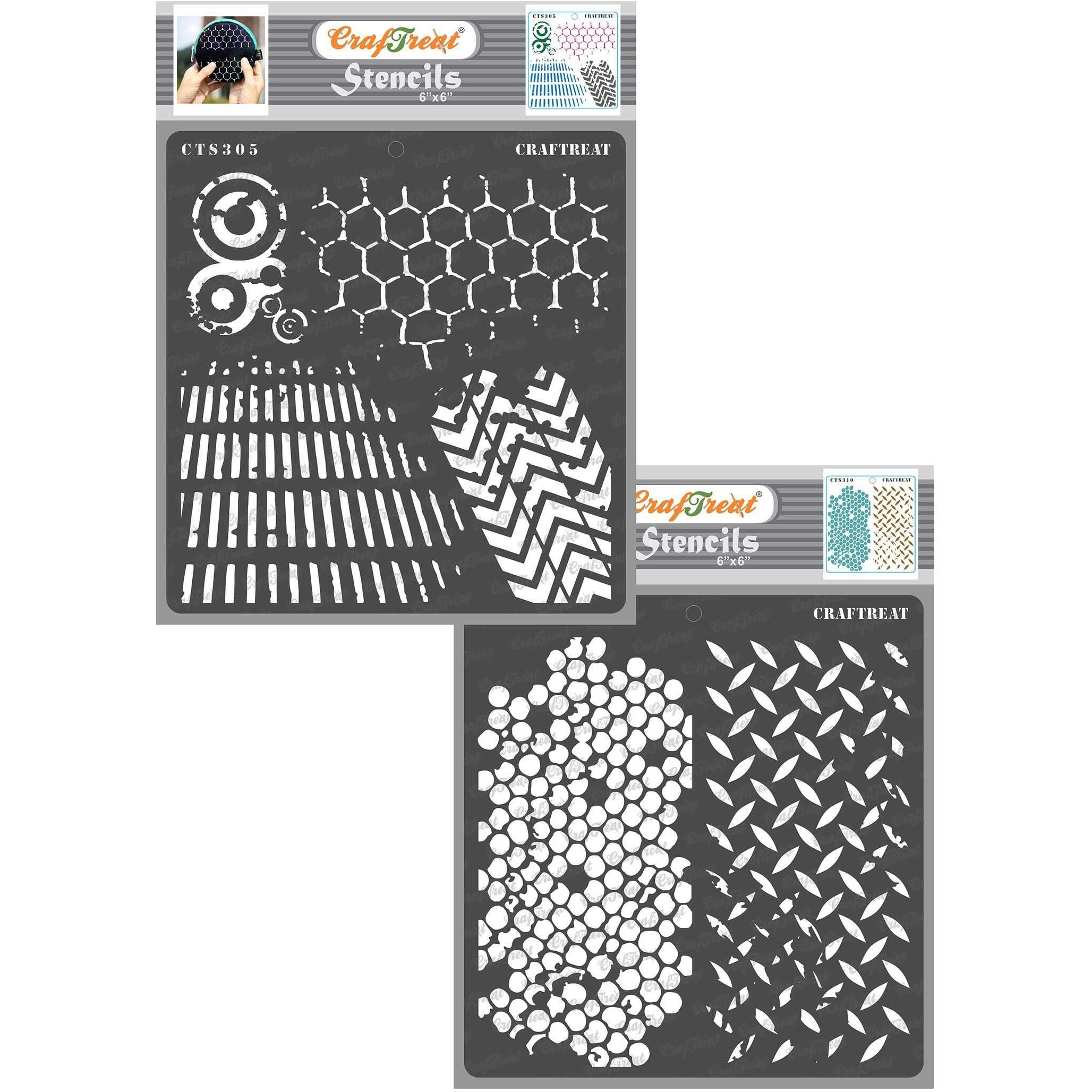 Craftreat Diamond Stencil - Distressed Patterns And Diamond Hive Stencil (2Pcs) - Size 6X6 Inches - Pattern Work Stencils - Stencil Pattern For Fabric - Pattern Stencils For Art And Design