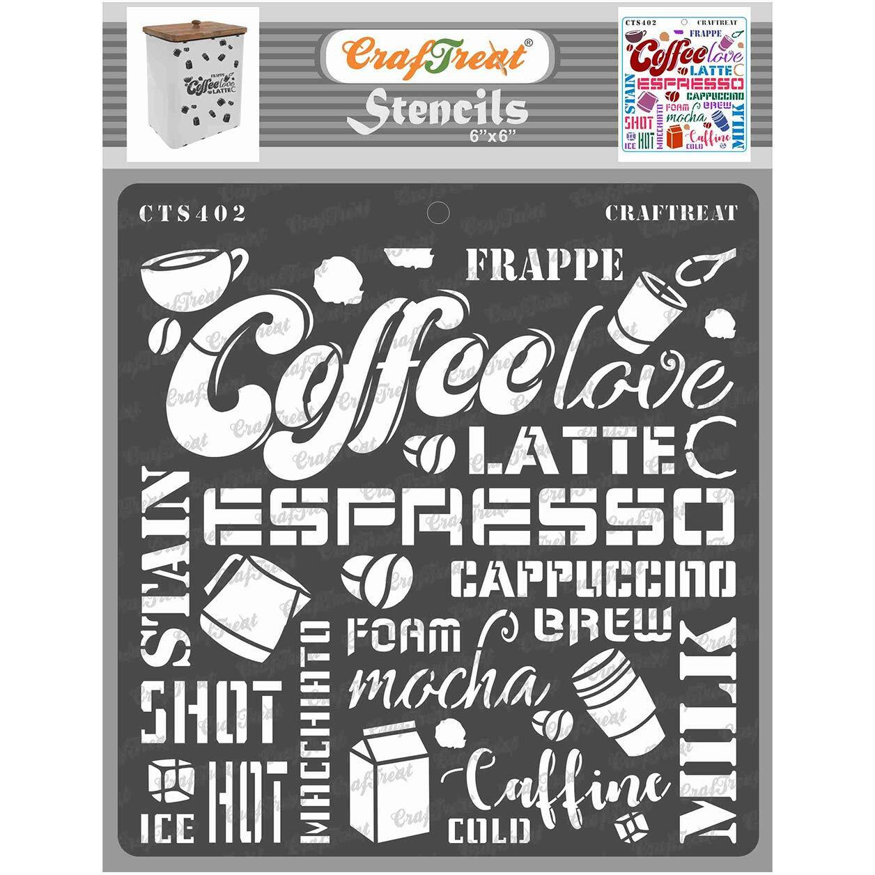 Craftreat Coffee Stencils Reusable - Coffee - Size 6X6 Inches - Coffee Stencils Reusable - Quotes Stencils For Kitchen - Coffee Name Craft Stencils - Stencils For Coffee Art