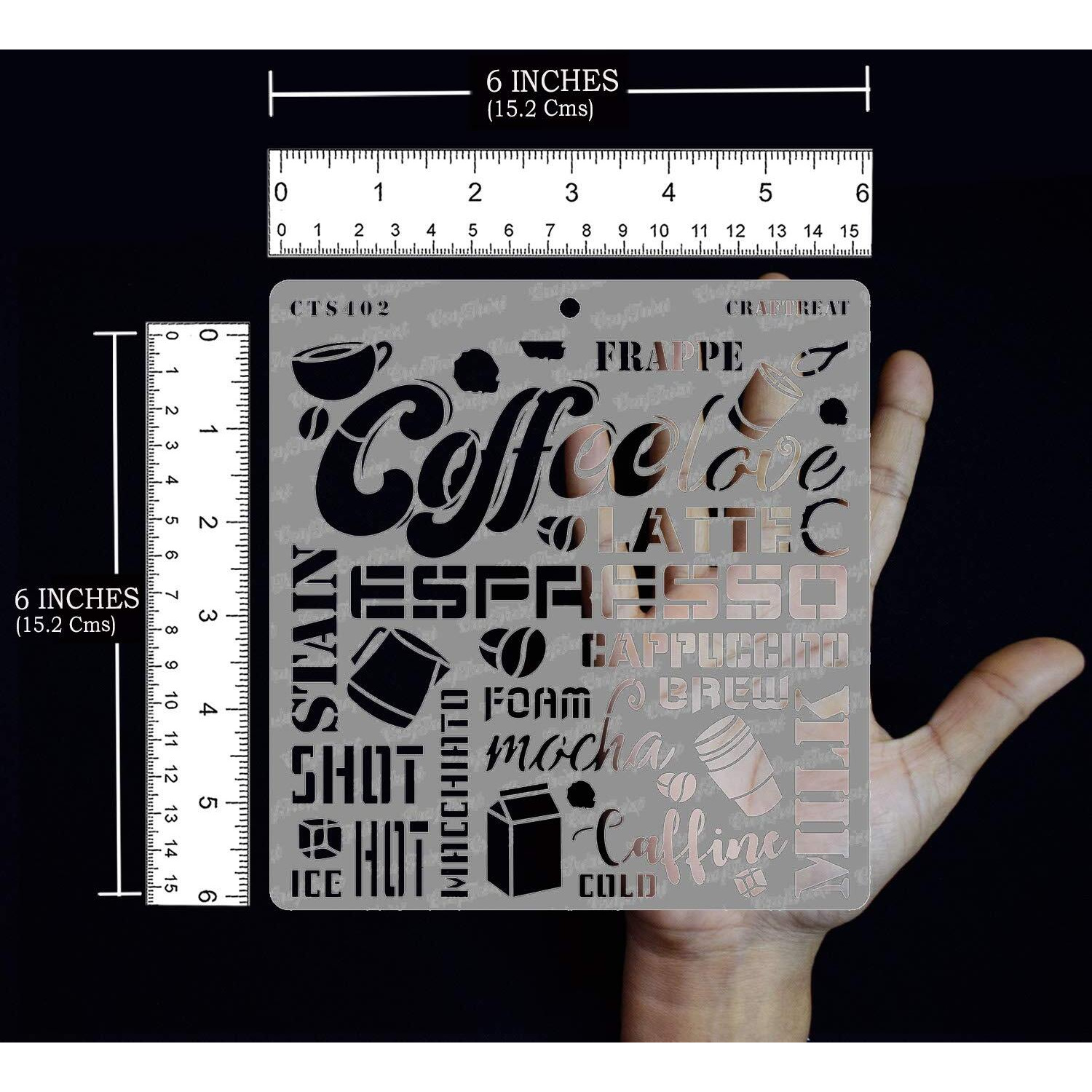 Craftreat Coffee Stencils Reusable - Coffee - Size 6X6 Inches - Coffee Stencils Reusable - Quotes Stencils For Kitchen - Coffee Name Craft Stencils - Stencils For Coffee Art