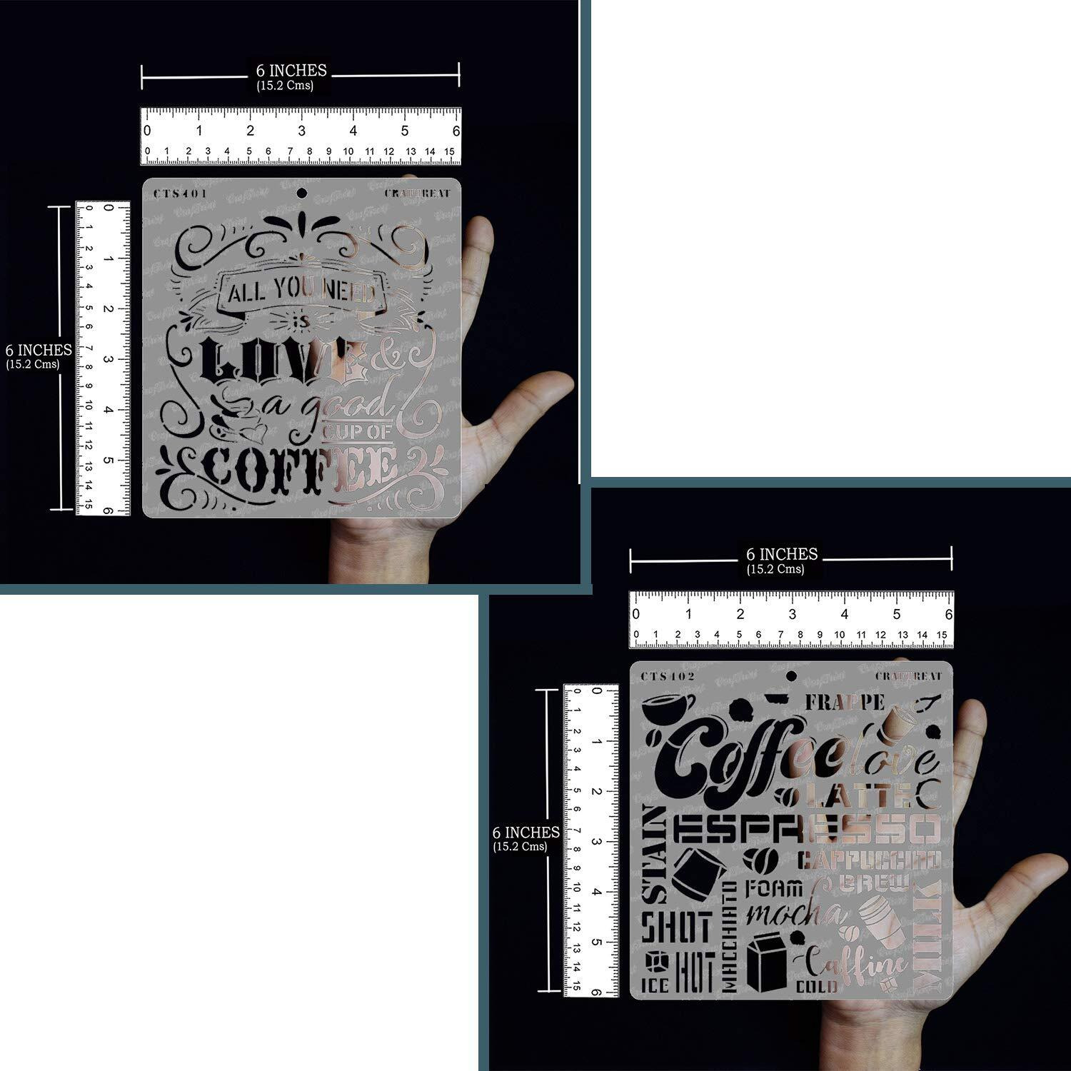 Craftreat Coffee Stencils Combo Pack For Craft - Coffee Love & Coffee - Size 6X6 Inches (2Pcs)- Coffee Stencils Reusable - Word Stencils For Craft - Quotes Stencils For Kitchen