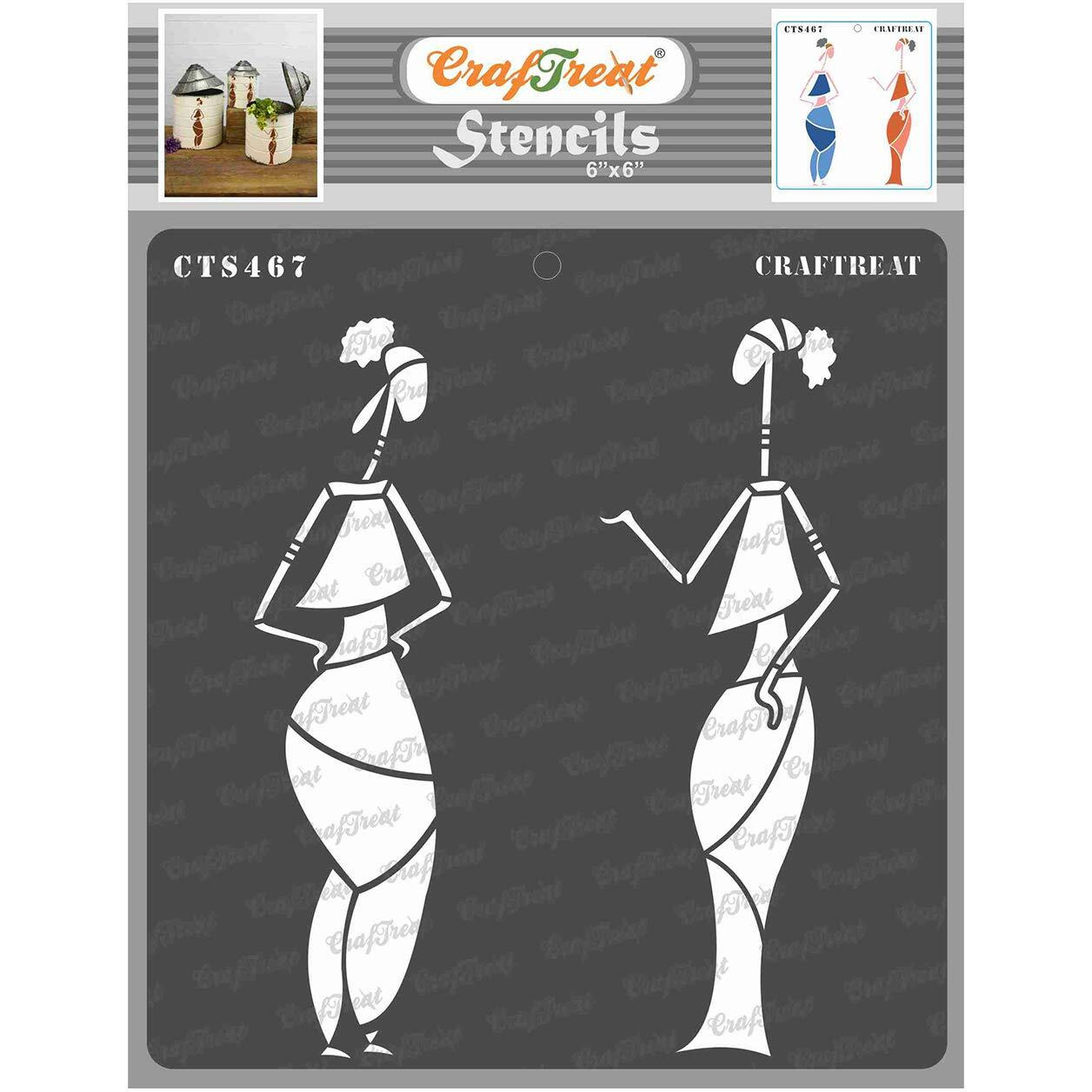 Craftreat African Women Stencil - Chatting - Size 6X6 Inches - Tribal Figure Stencil - Tribal Art Stencil For Craft Stencils For Tribal - Stencils For Art And Craft