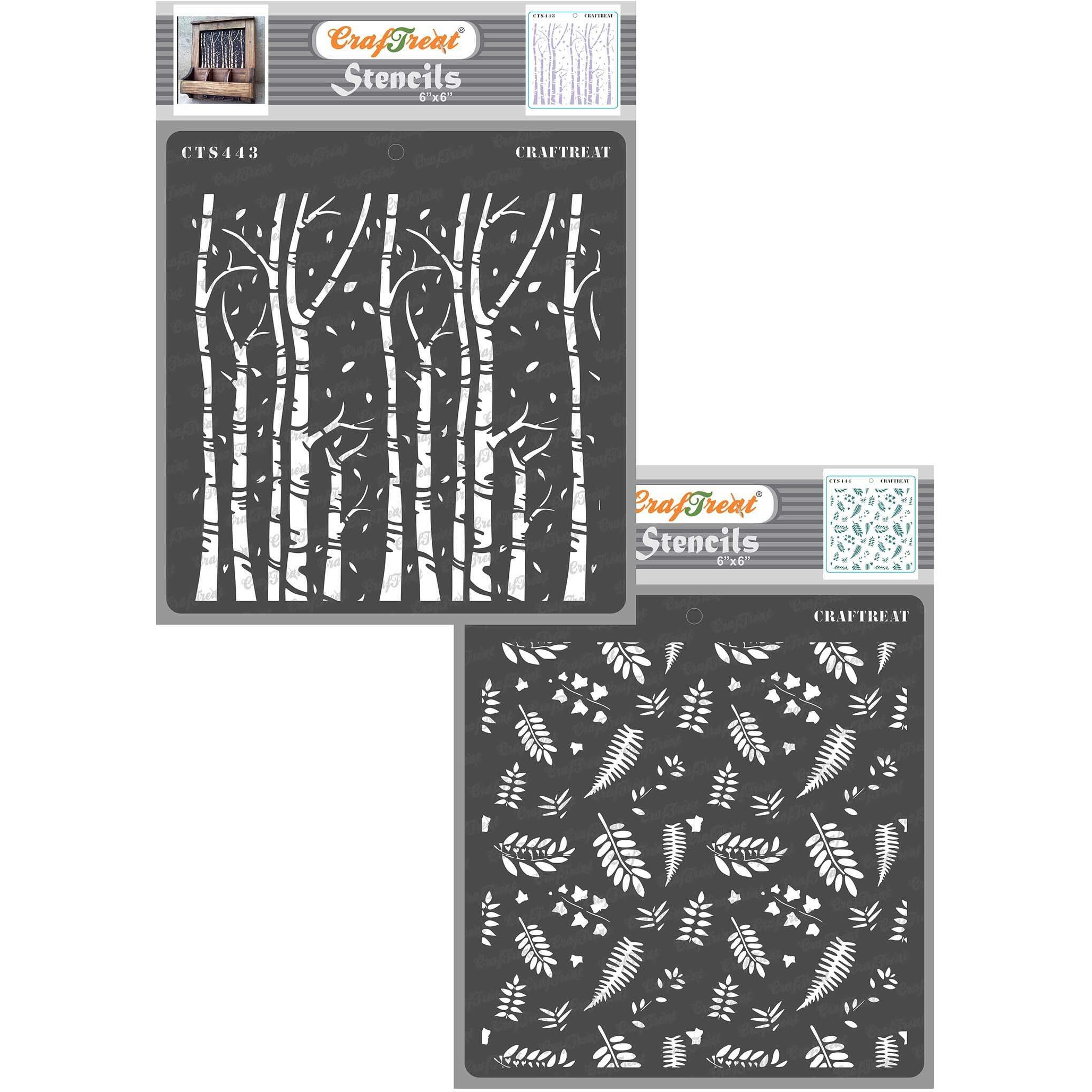 Craftreat Tree Stencils For Craft And Art - Autumn Trees & Falling Leaves - Size 6X6 Inches (2Pcs)- Stencils Combo Pack For Craft - Leaves Stencils For Craft - Home Decor Stencils