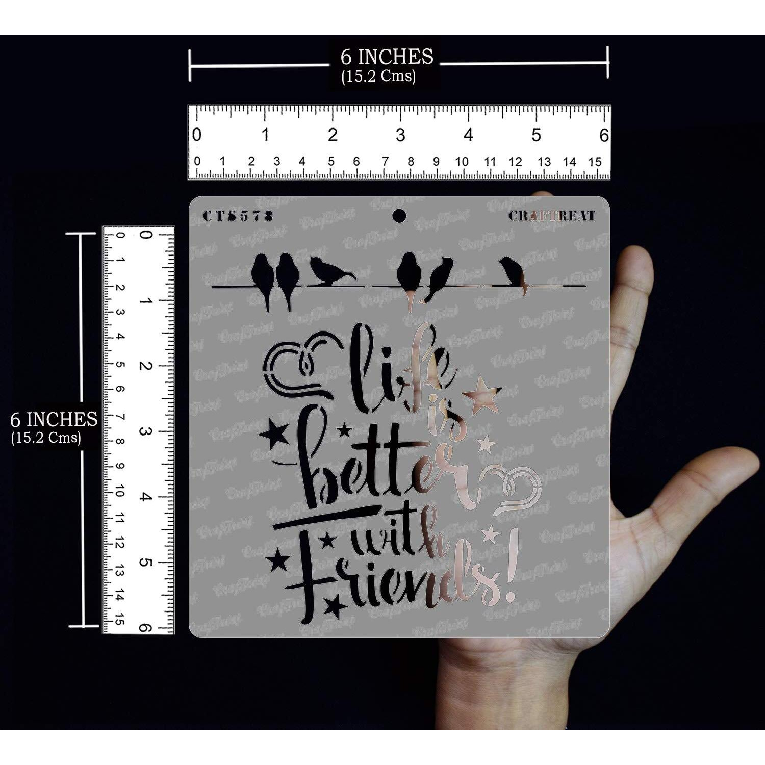 Craftreat Quotes Stencil - Better With Friends - Size 6X6 Inches - Quotes Wall Stencil
