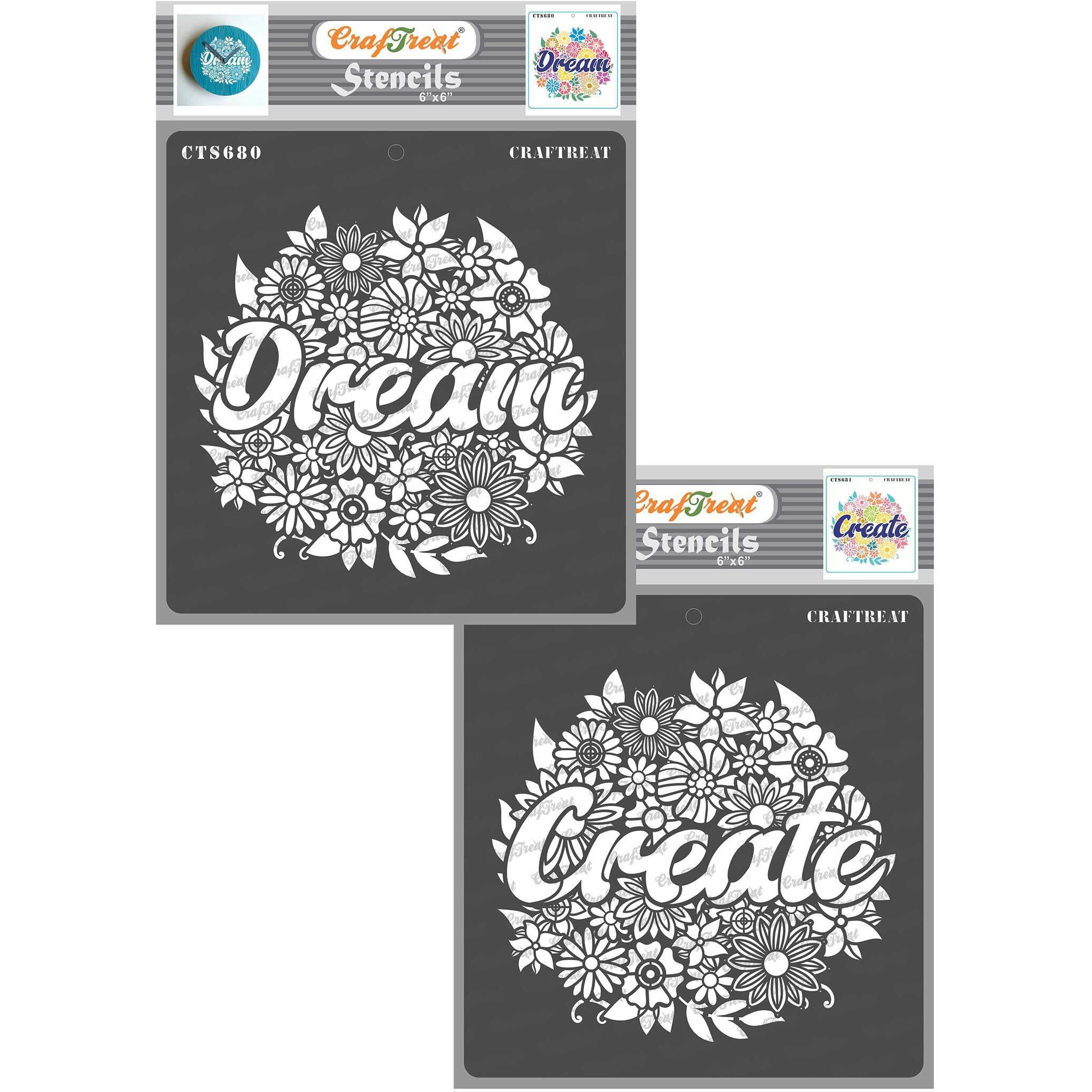 Craftreat Floral Stencils For Craft And Art - Floral Dream And Floral Create - Size 6X6 Inches (2 Pcs)- Floral Design Stencil - Dream Stencil For Craft And Art - Stencils For Craft