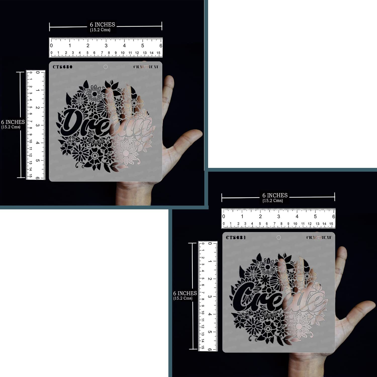 Craftreat Floral Stencils For Craft And Art - Floral Dream And Floral Create - Size 6X6 Inches (2 Pcs)- Floral Design Stencil - Dream Stencil For Craft And Art - Stencils For Craft