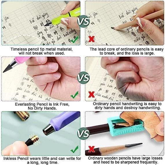 Kunya 4Pcs Portable Reusable Erasable Writing Pencil, Everlasting Inkless Magic Pencil