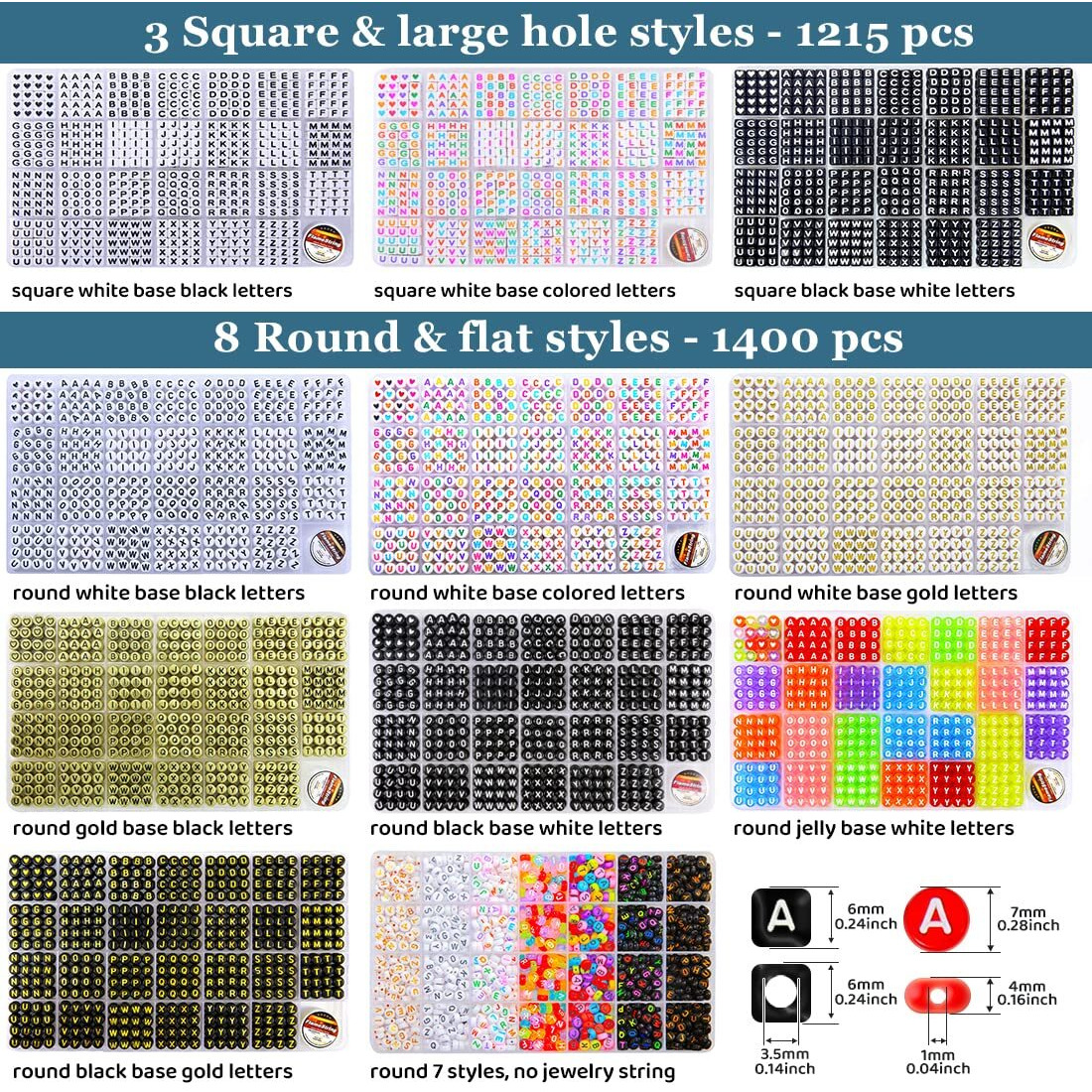 Eppingwin Letter Beads - Alphabet Beads In 28 Grid Box (White Letters & Black Base, 4 X 7 Mm Round, 1Mm Hole)